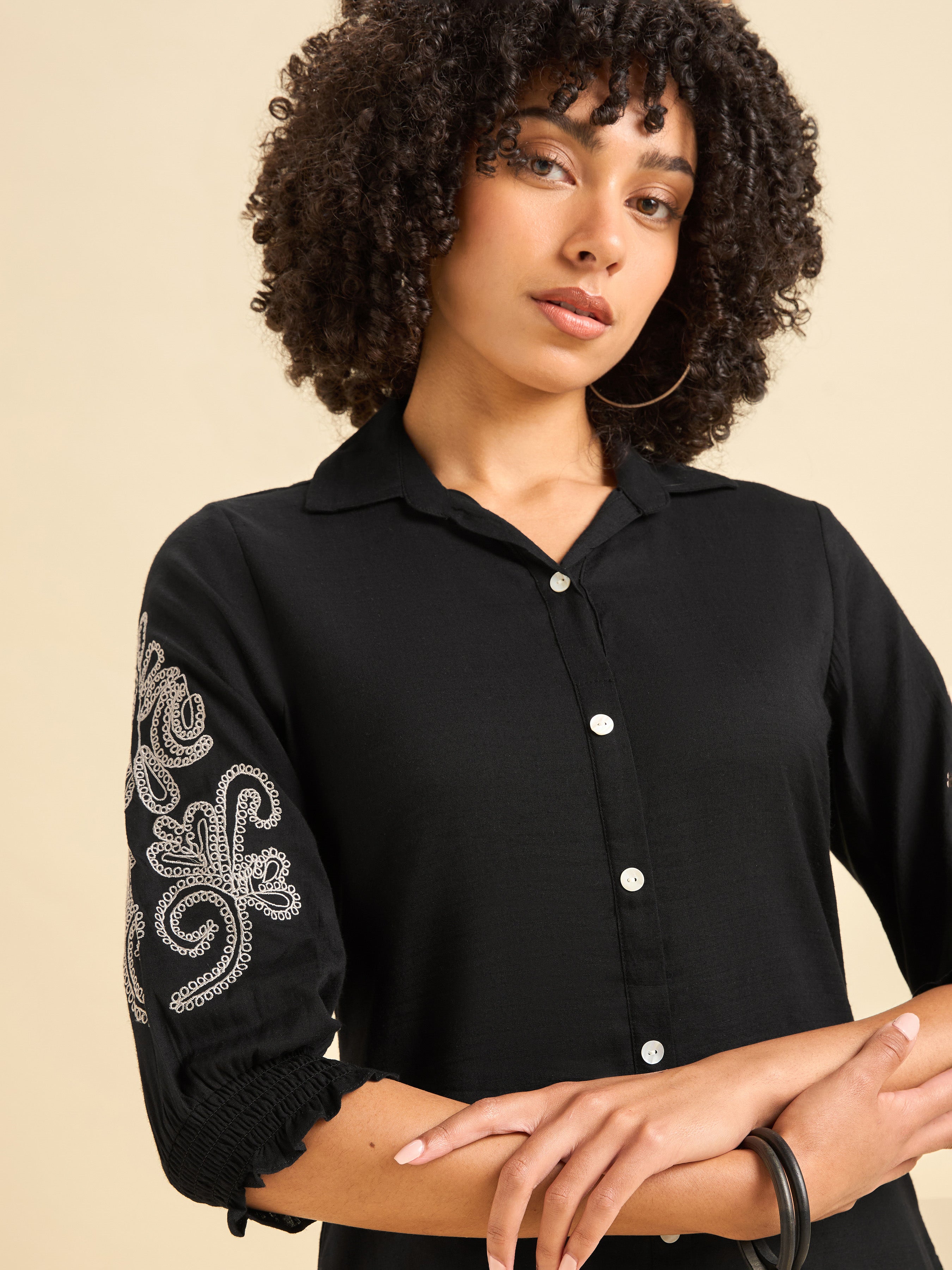 Black Cotton Viscose Kurti With Embroidery