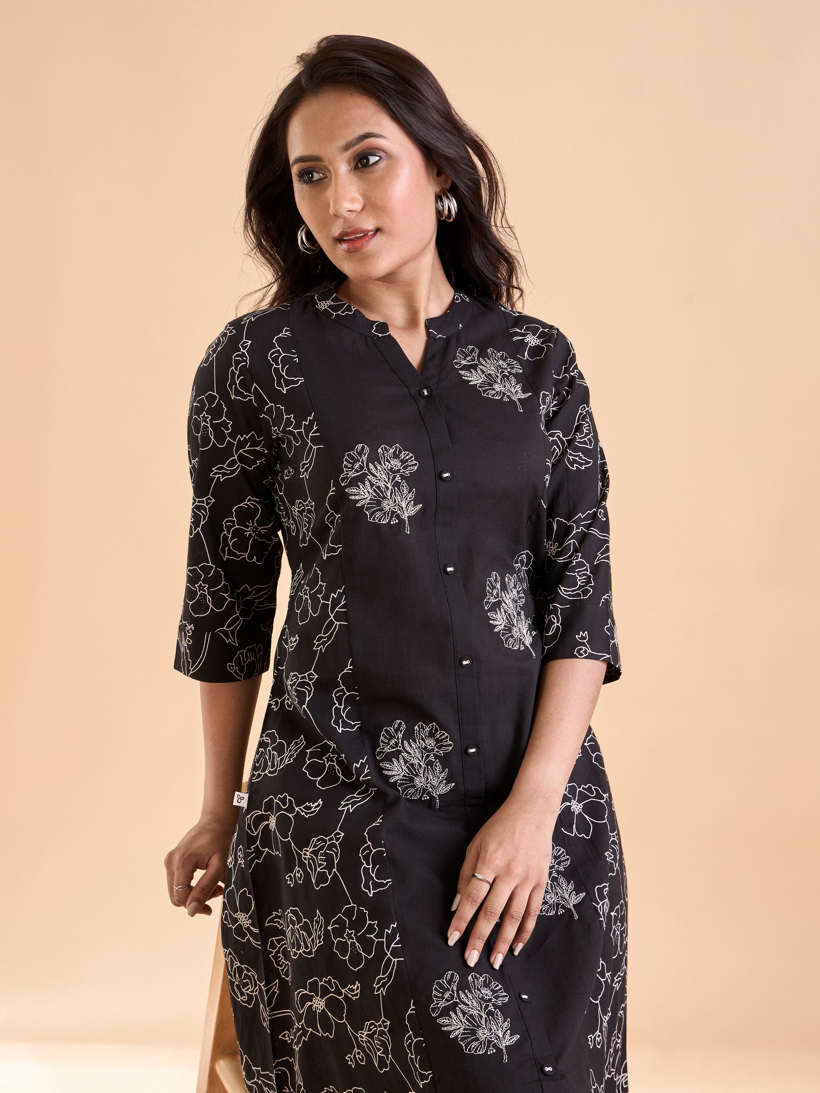 Black Pure Cotton Printed Kurti