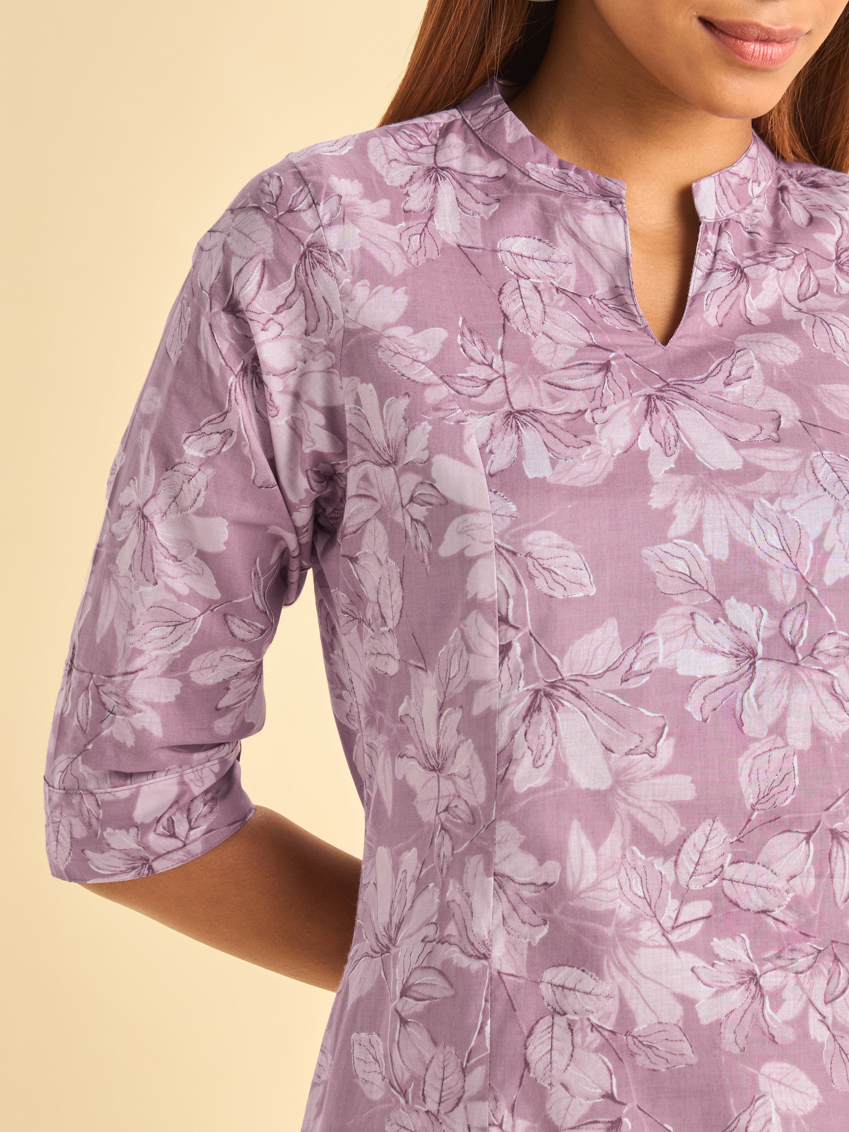Lilac White Pure Cotton Printed Kurti