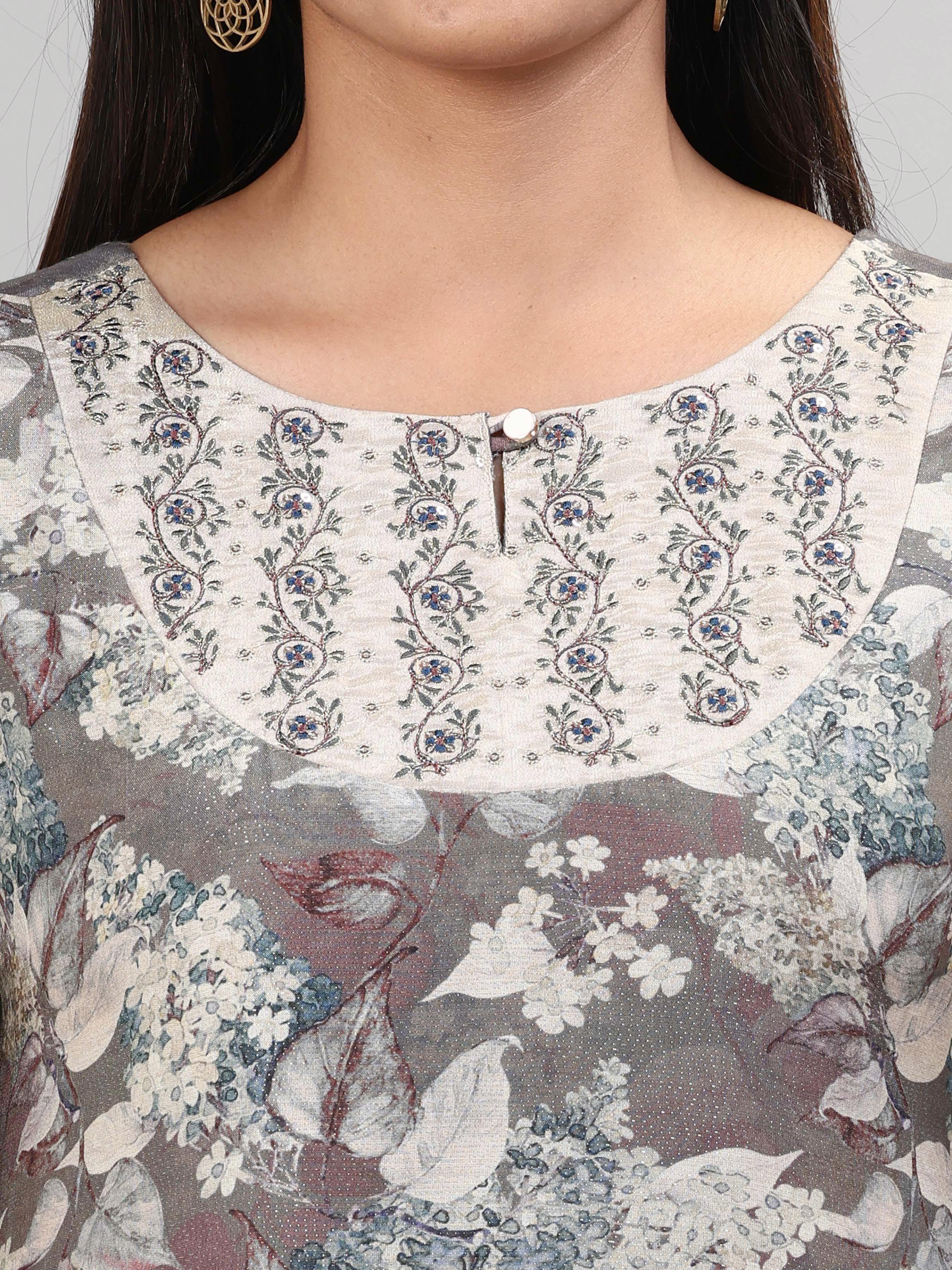 Multi-Colour Muslin Silk Kurti With Embroidery And Matching Bottom