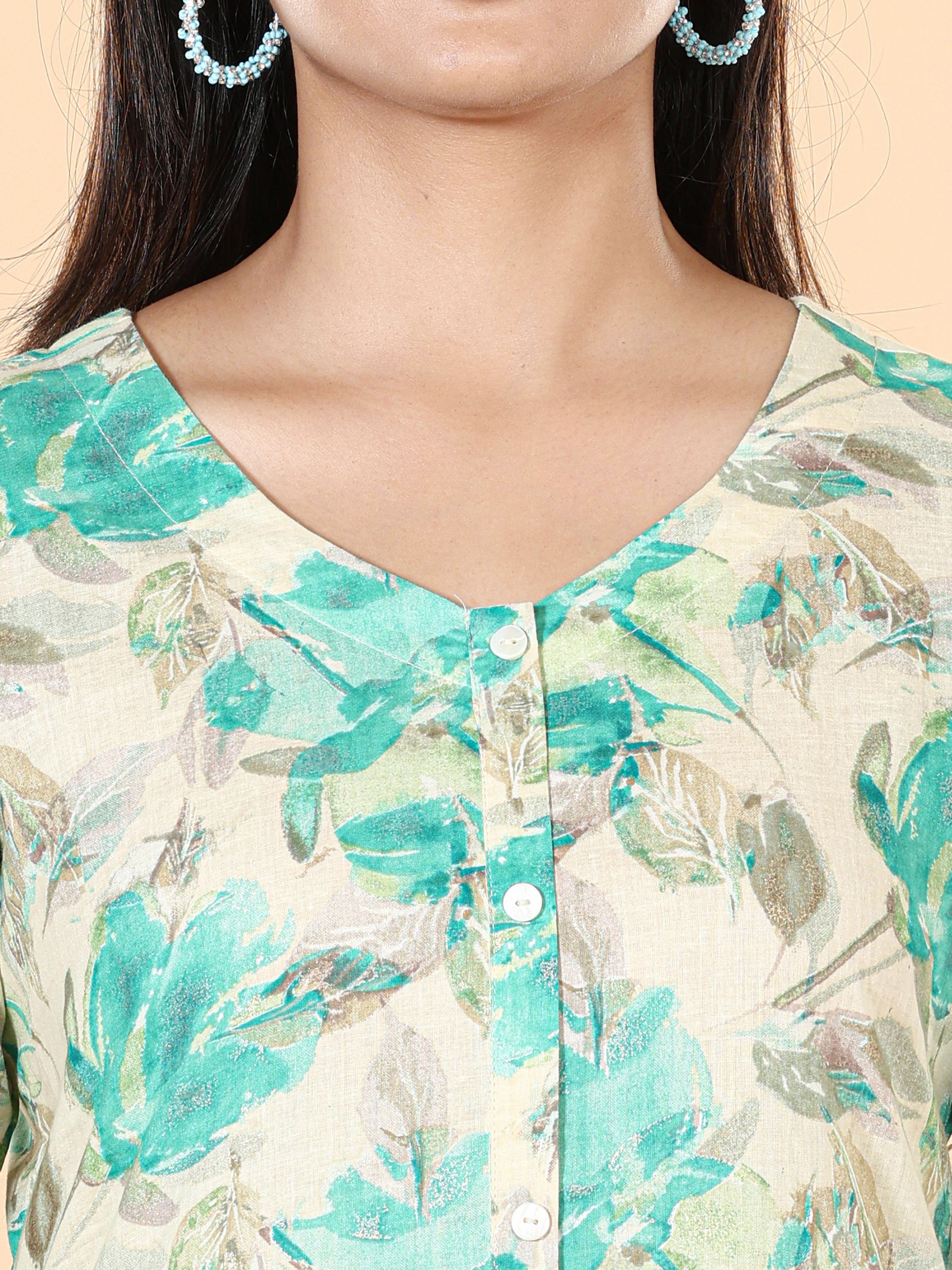 Multi Colour Pure Cotton Printed Kurti With Lace Detailing