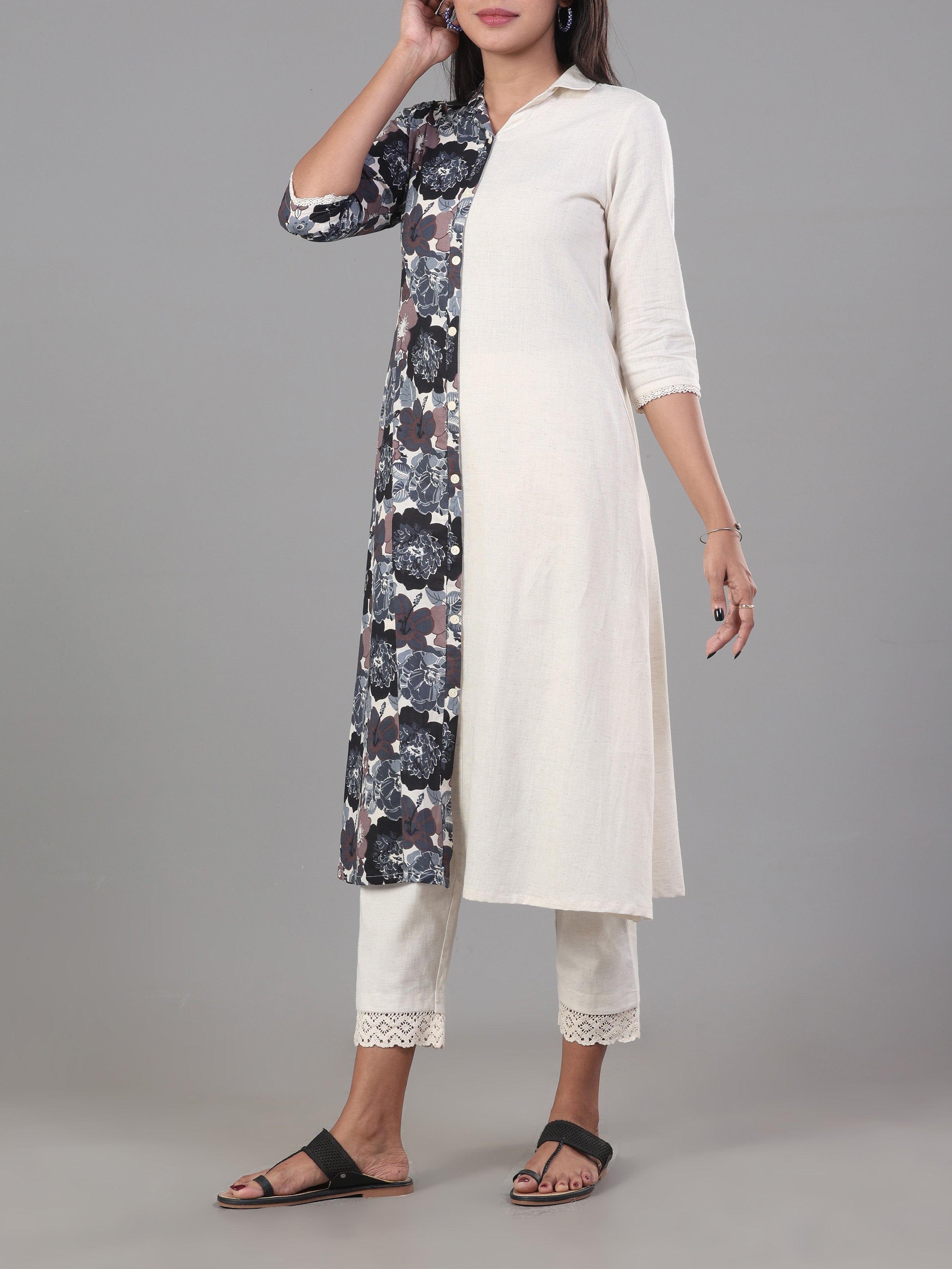 Multi Colour Pure Cotton Printed Kurti With Center Cut