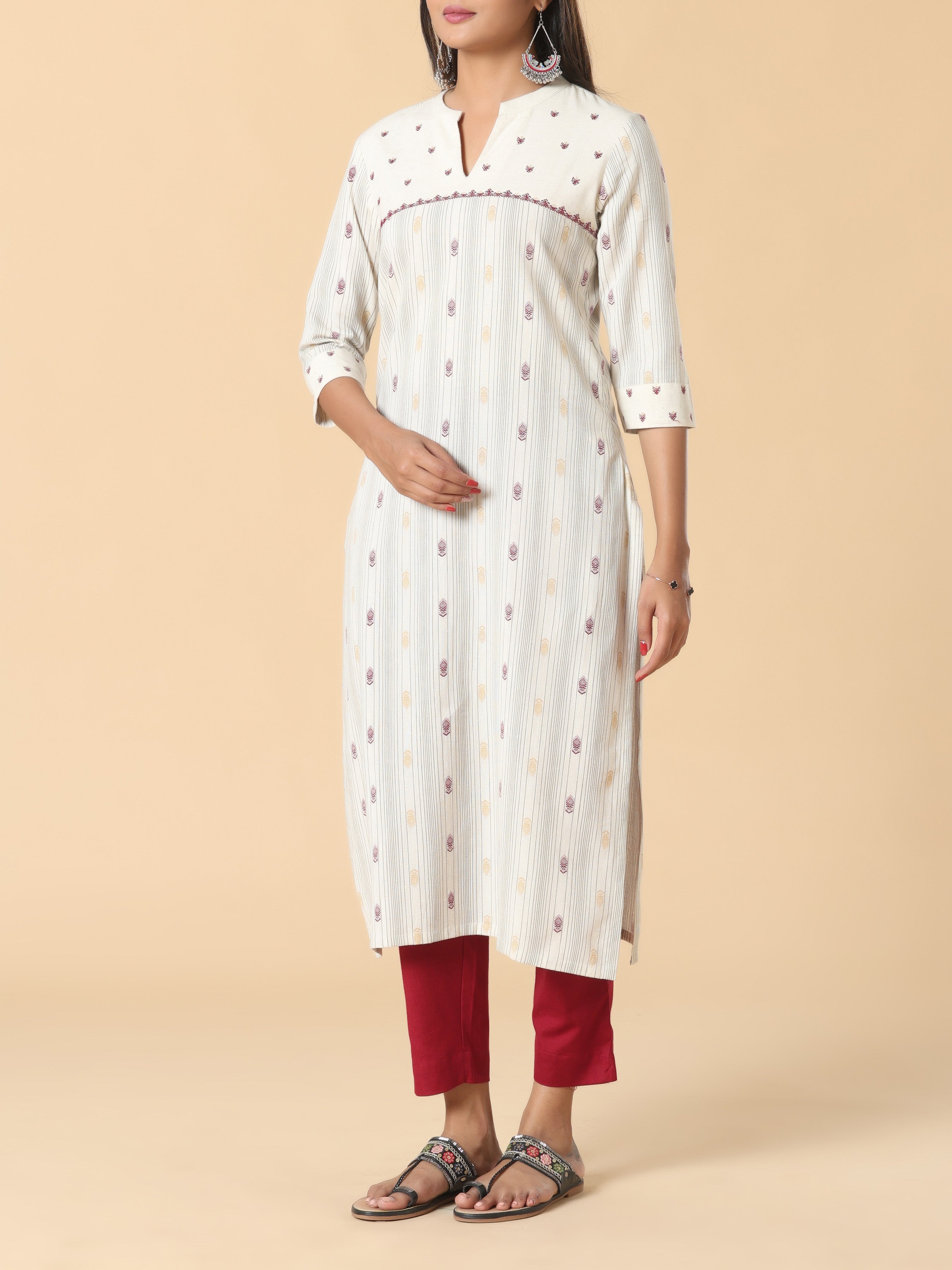 Multi Color Cotton Flax Printed Kurti With Embroidery