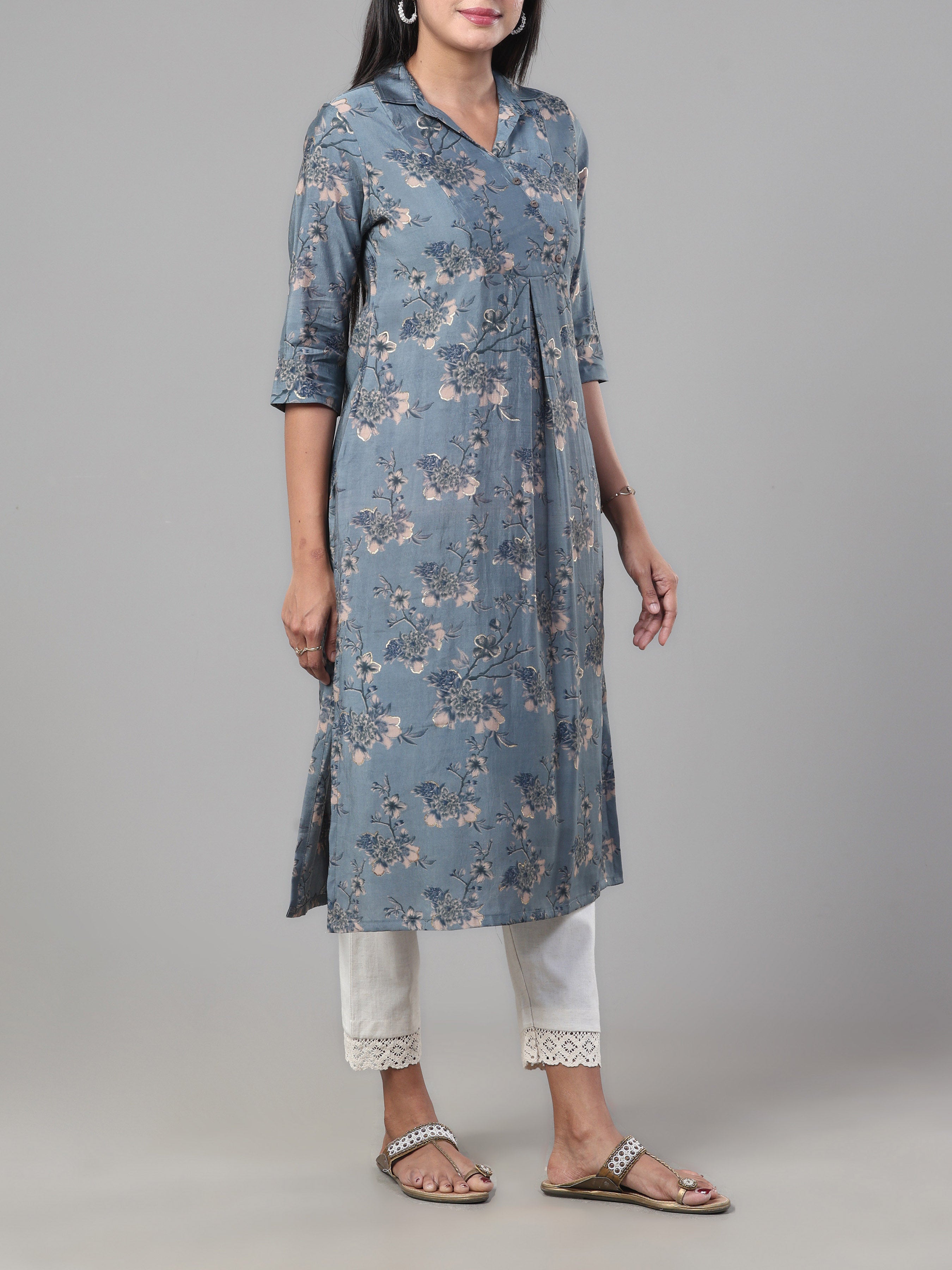 Dark Grey Modal Chanderi Printed Kurti