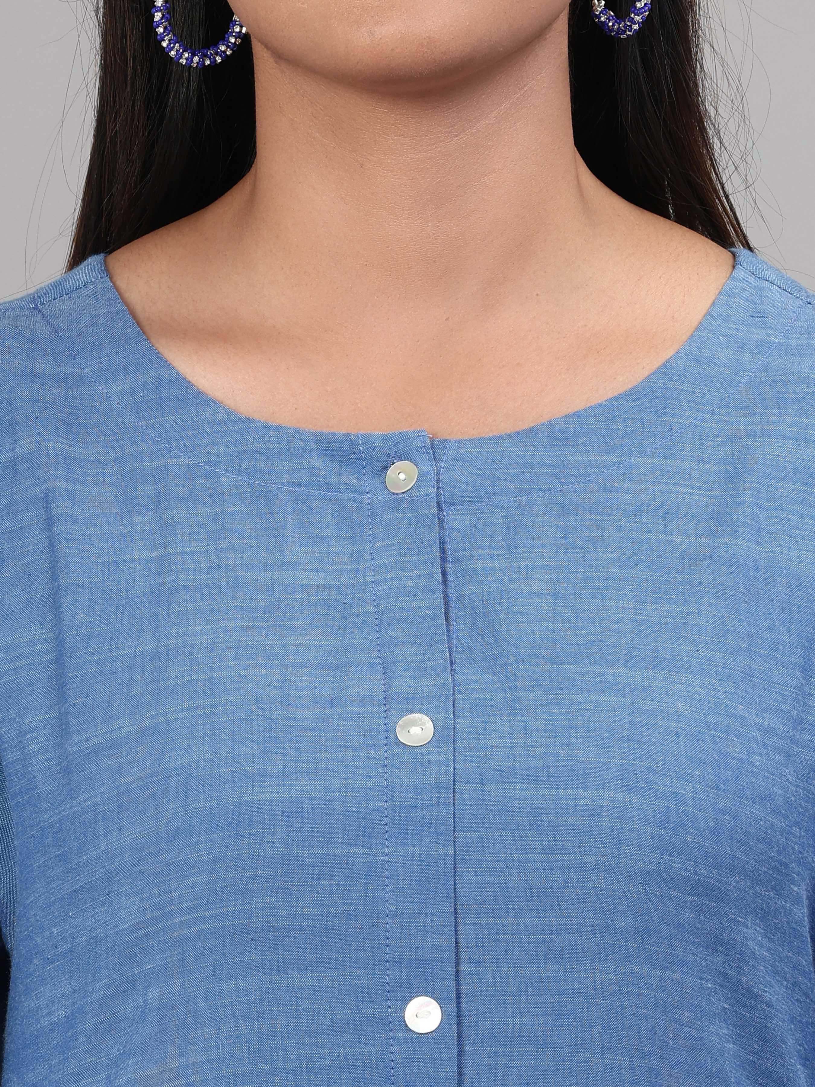 Light Blue Viscose Cotton Kurti With Embroidery