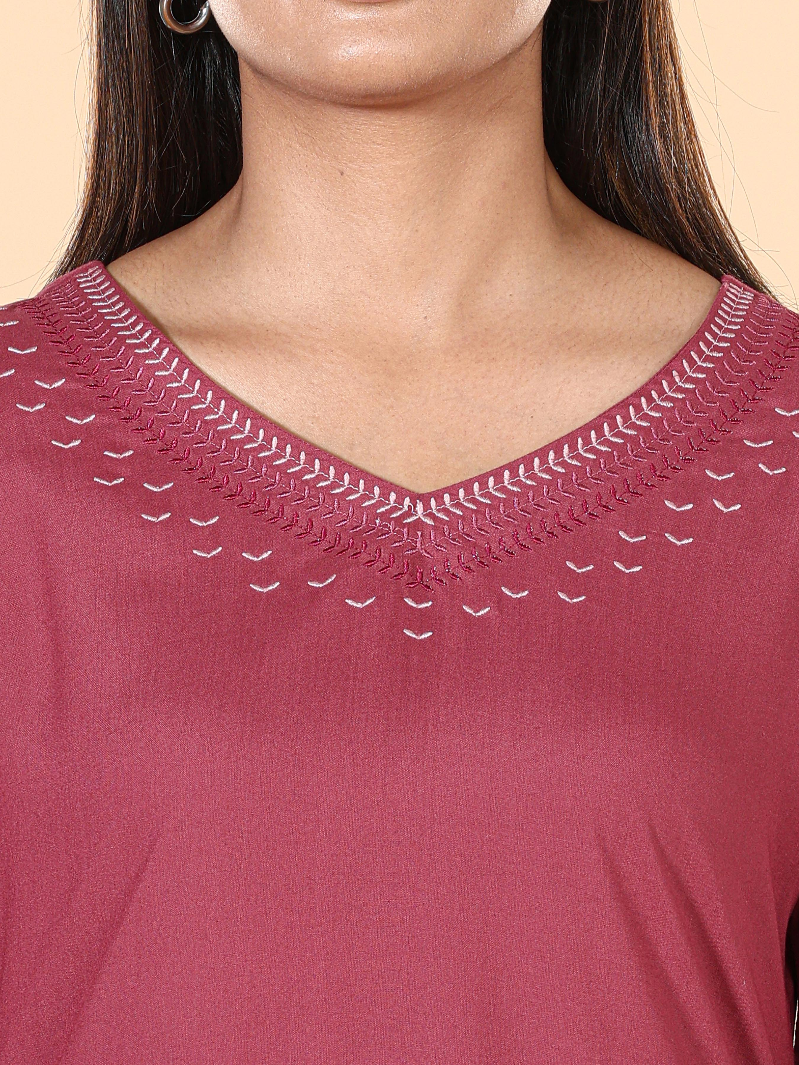Heather Rose Viscose Kurti With Embroidery
