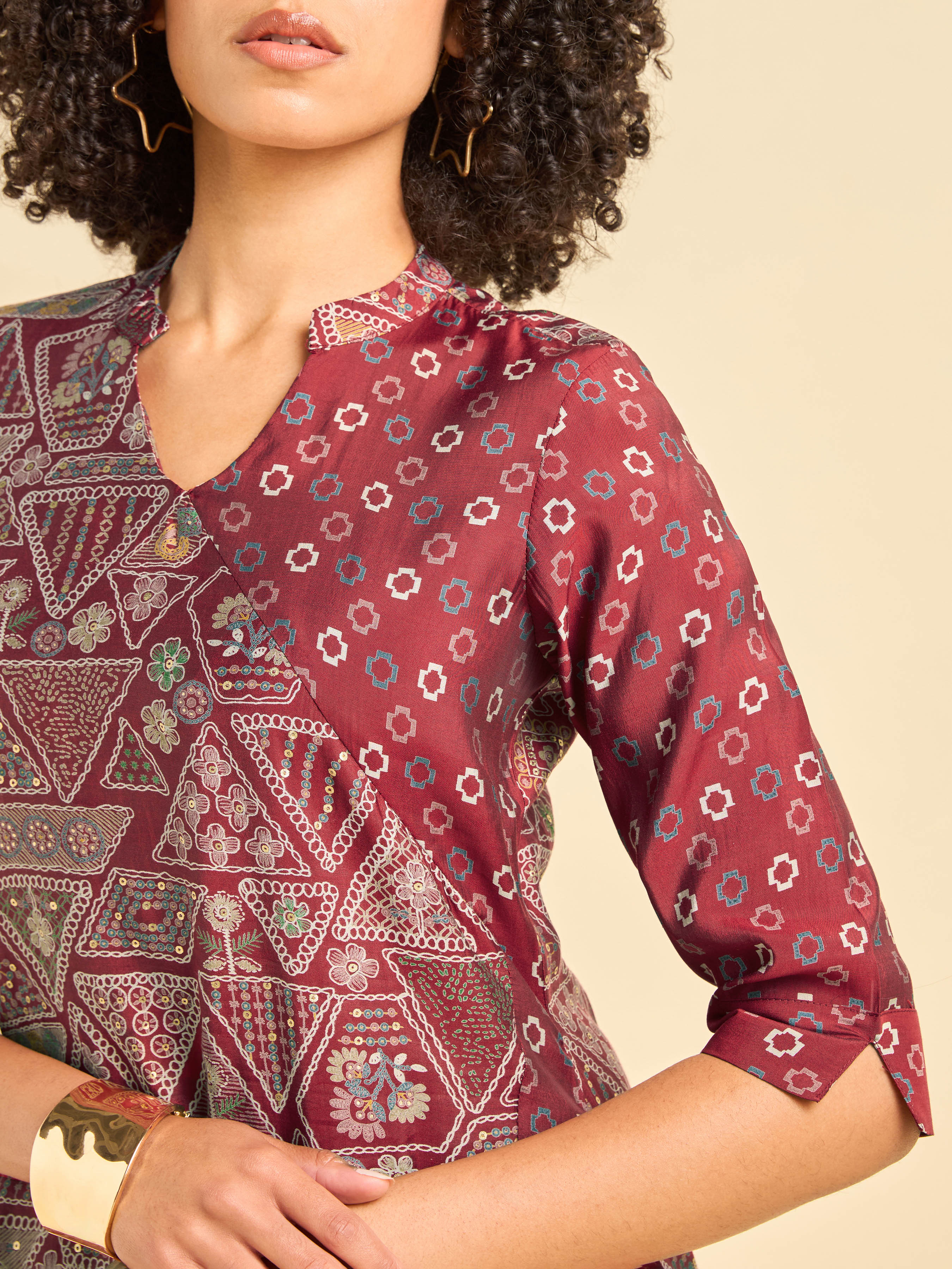 Meroon Modal Chanderi Side Panel Printed Kurti