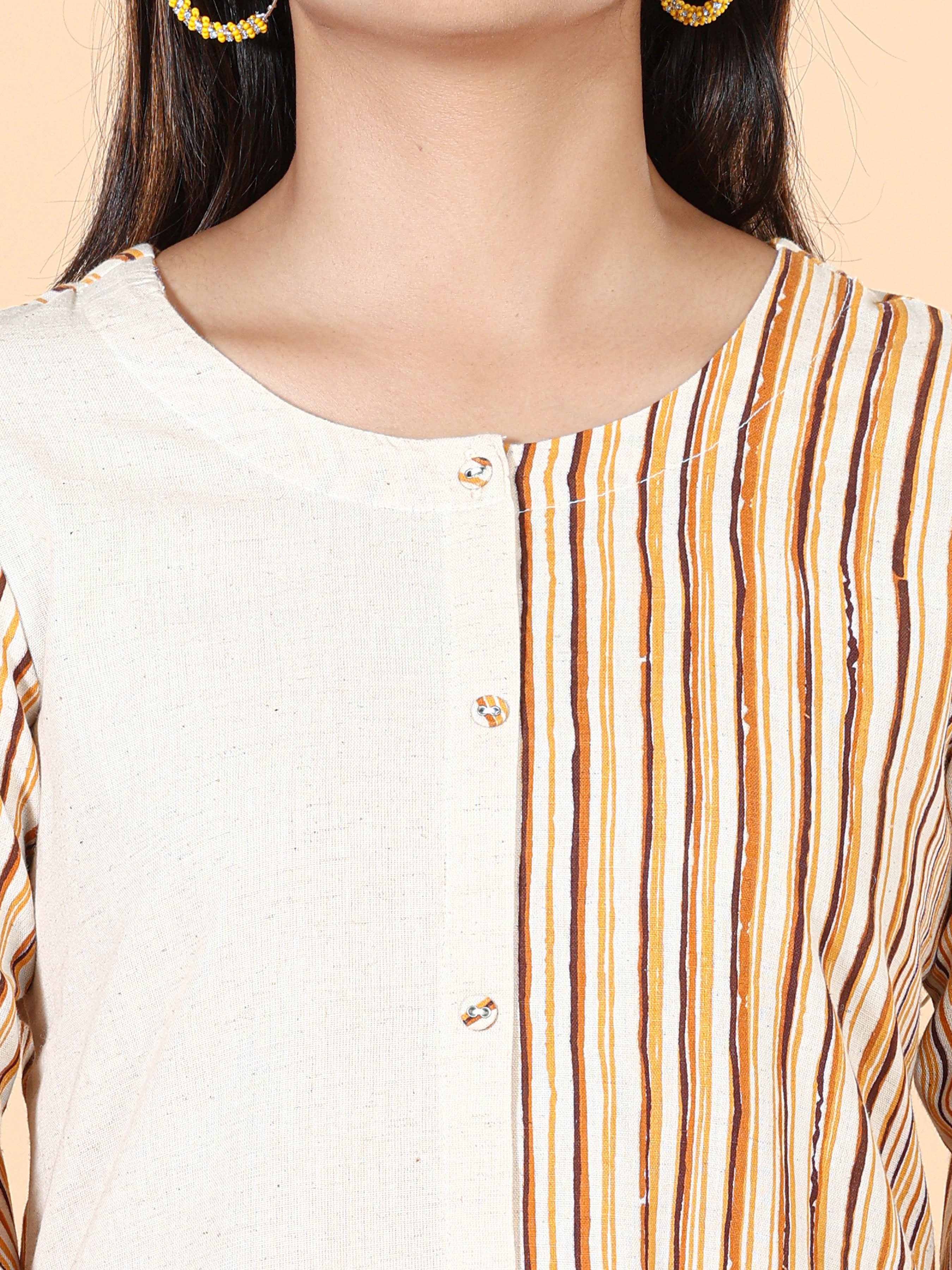 Multi-Color Cotton Flax Printed Kurti With Embroidery