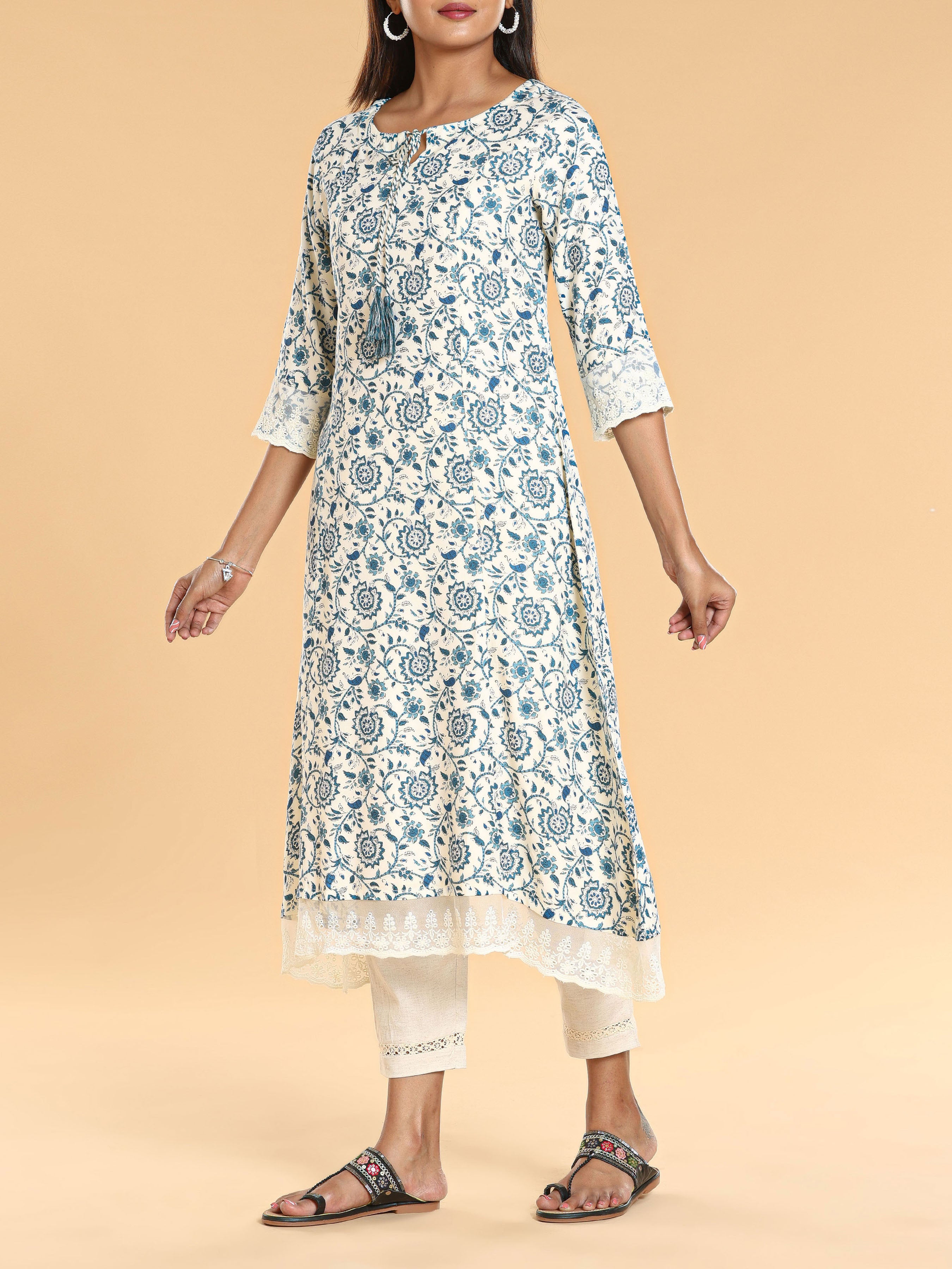 Multi Colour Viscose Twill Kurti With Print