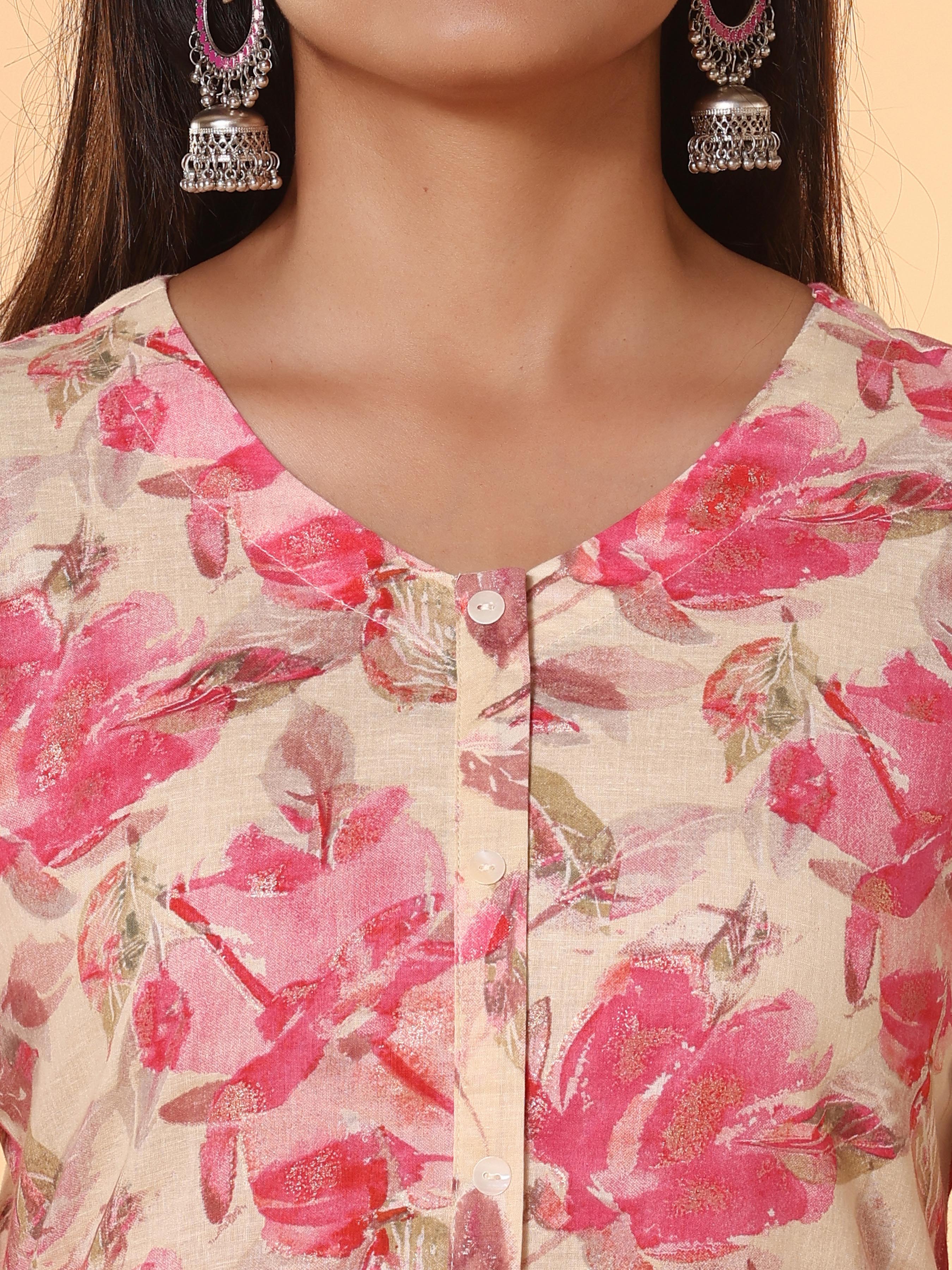 Multi Colour Pure Cotton Printed Kurti With Lace Detailing