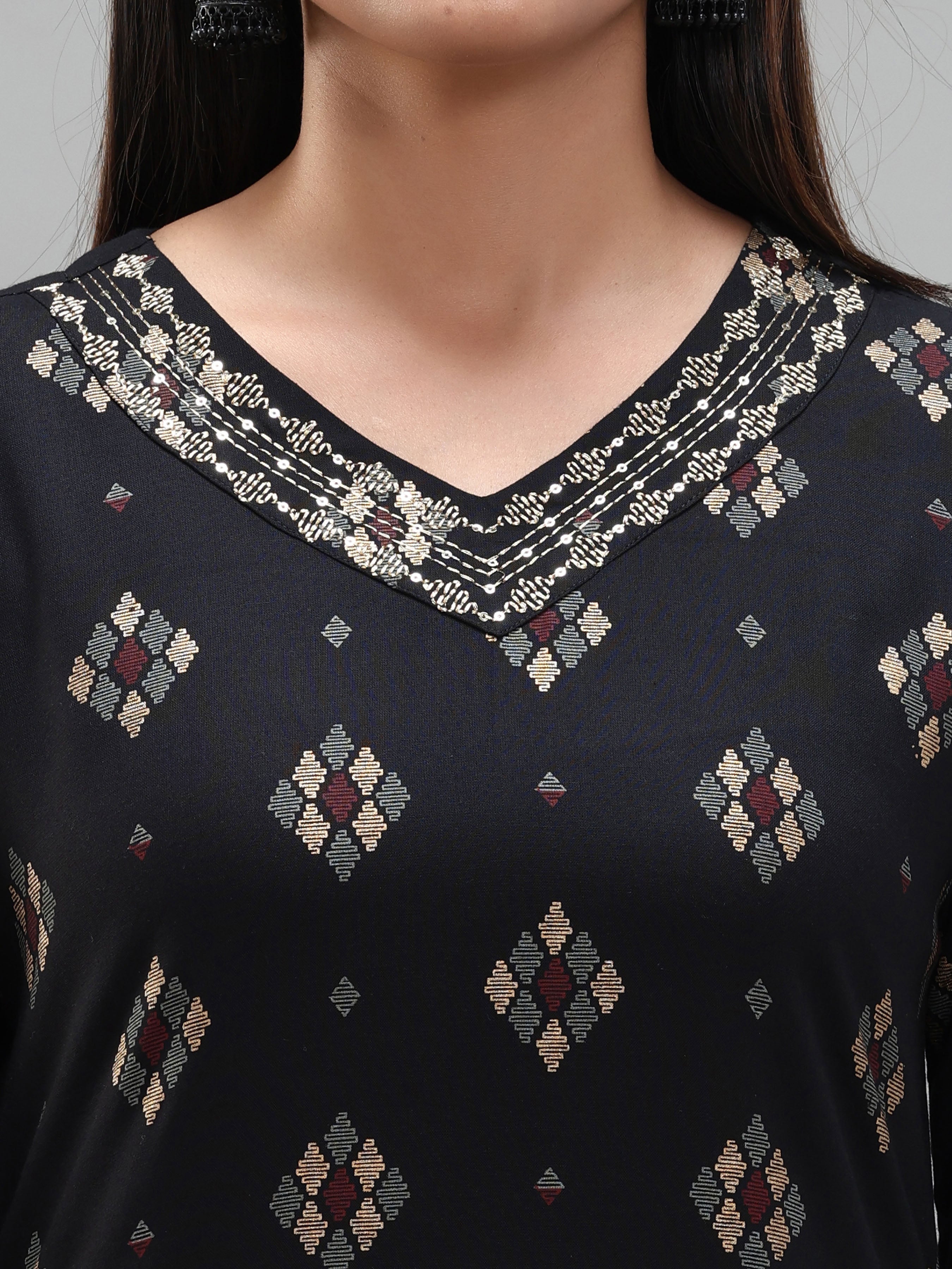 Black Viscose Kurti With Embroidery And Sequins Work