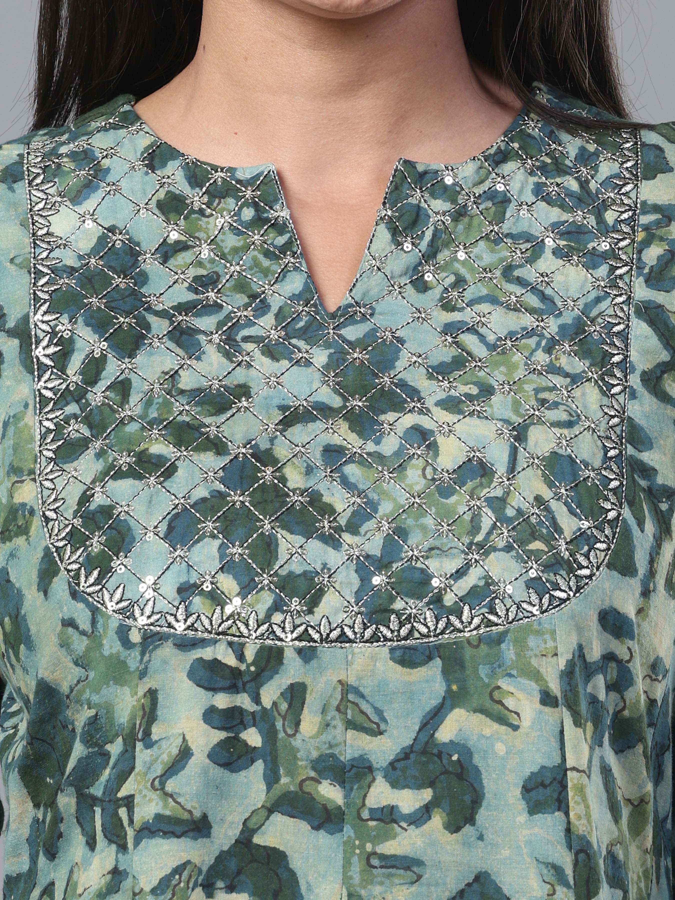 Olive Green Pure Cotton Printed Kurti