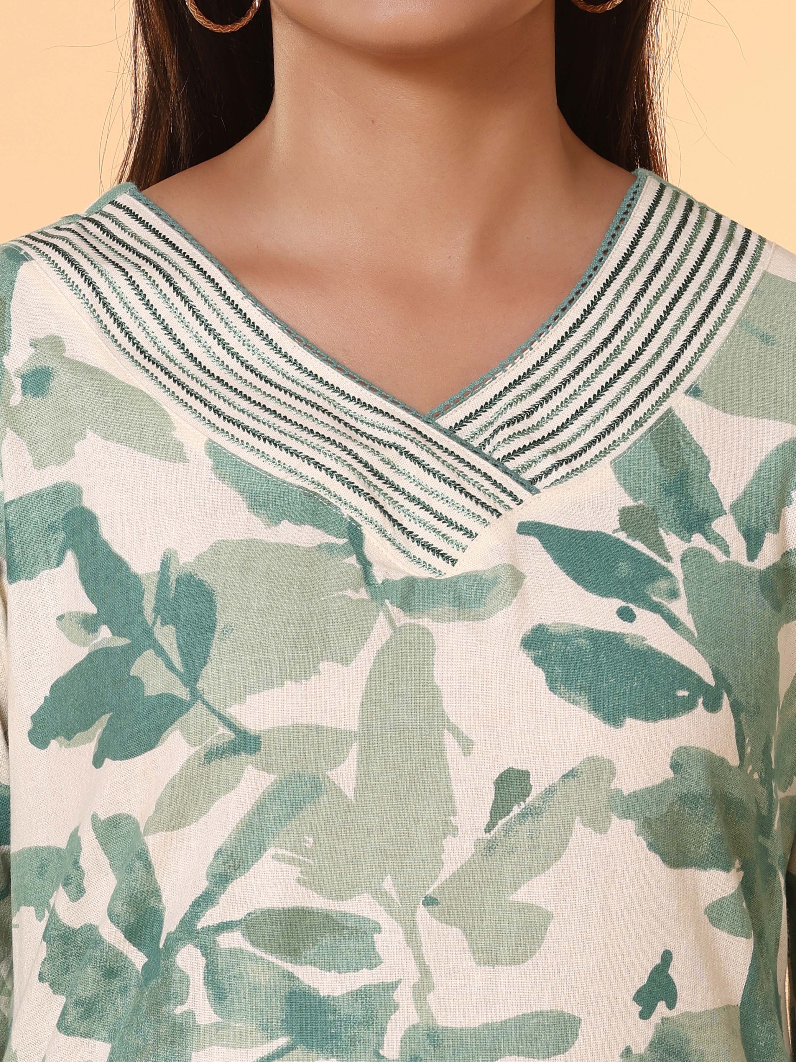 Multi Colour Cotton Flax Printed Kurti