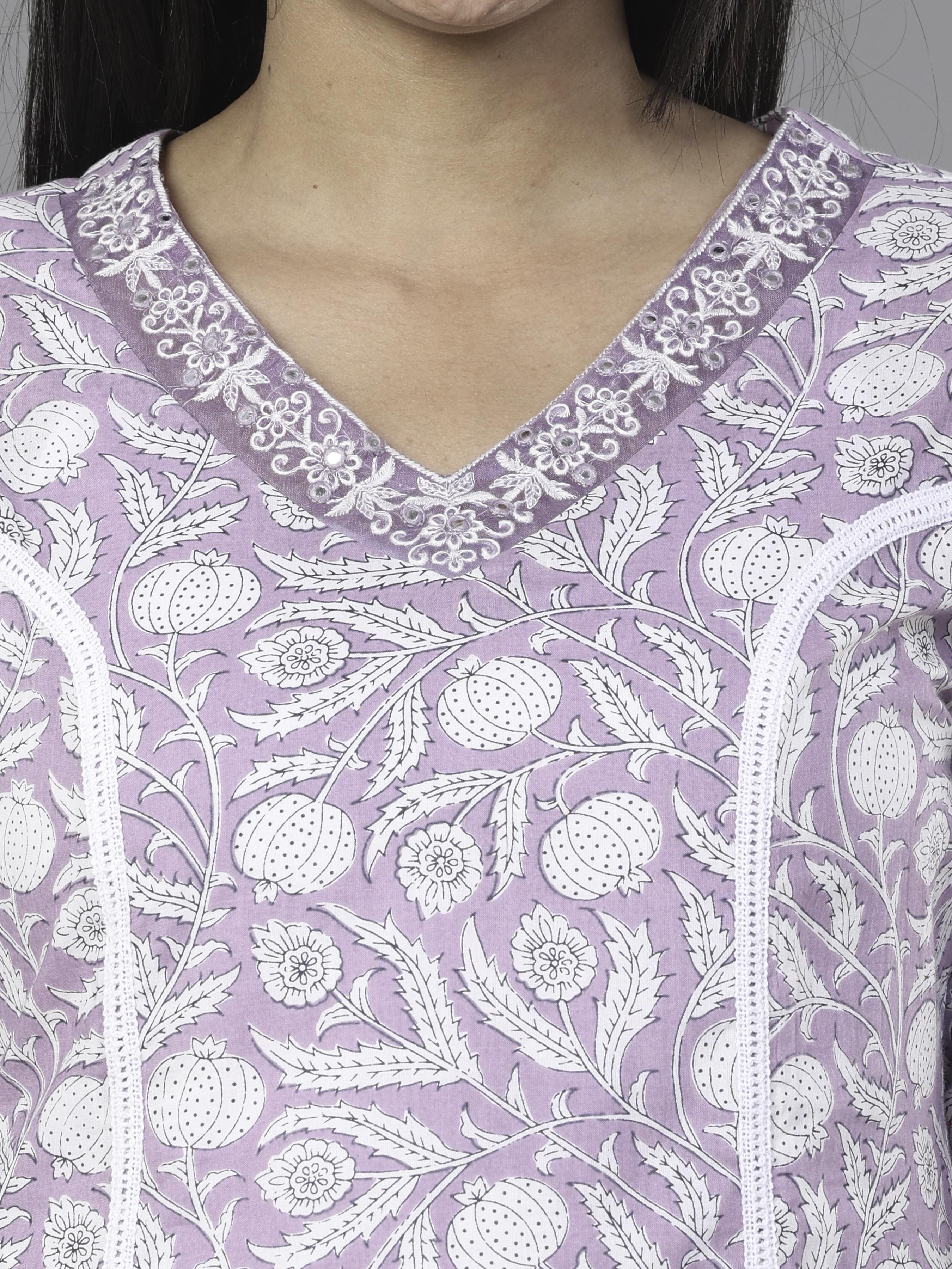Light Purple Pure Cotton Kurti With Print