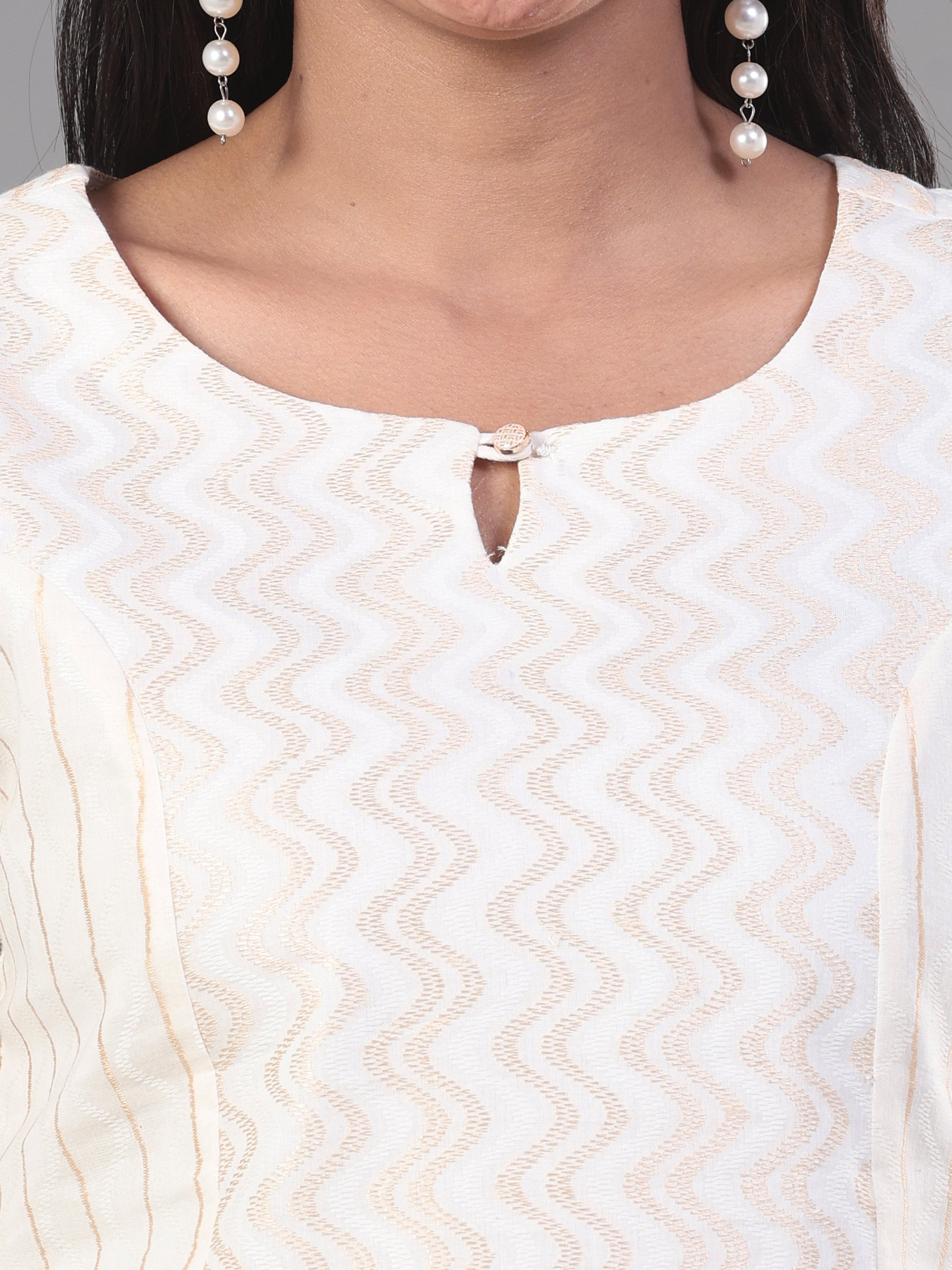 Ivory Cotton Jacquard Kurti With Princess Cut