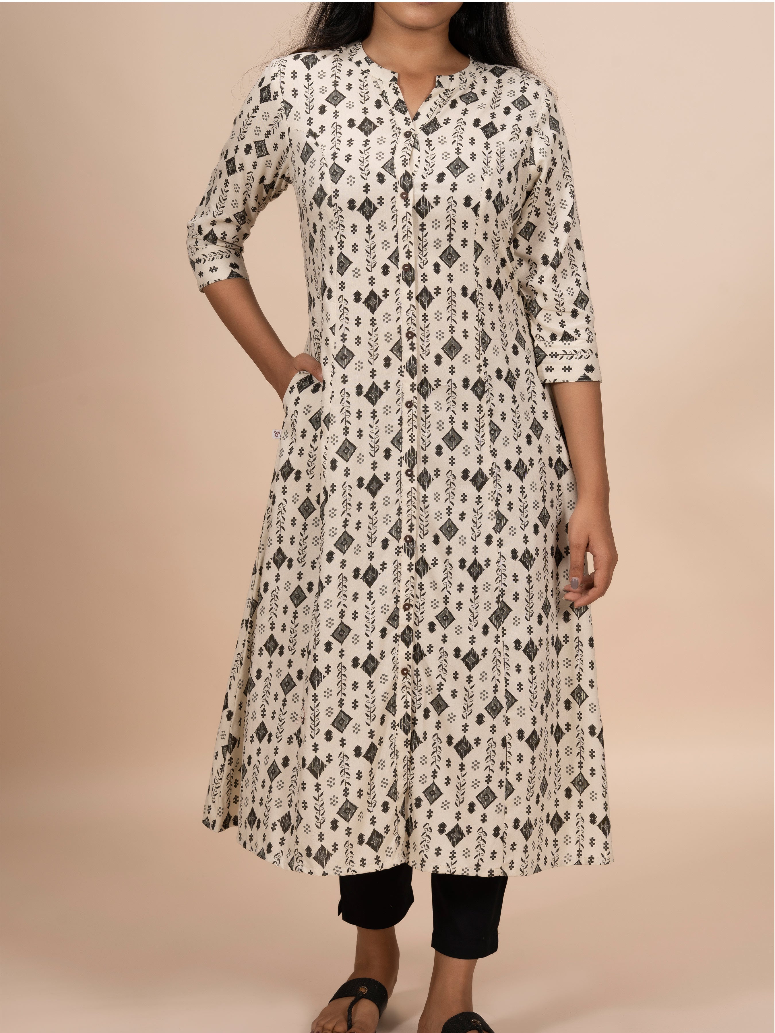 Off White Viscose Kurti With Print