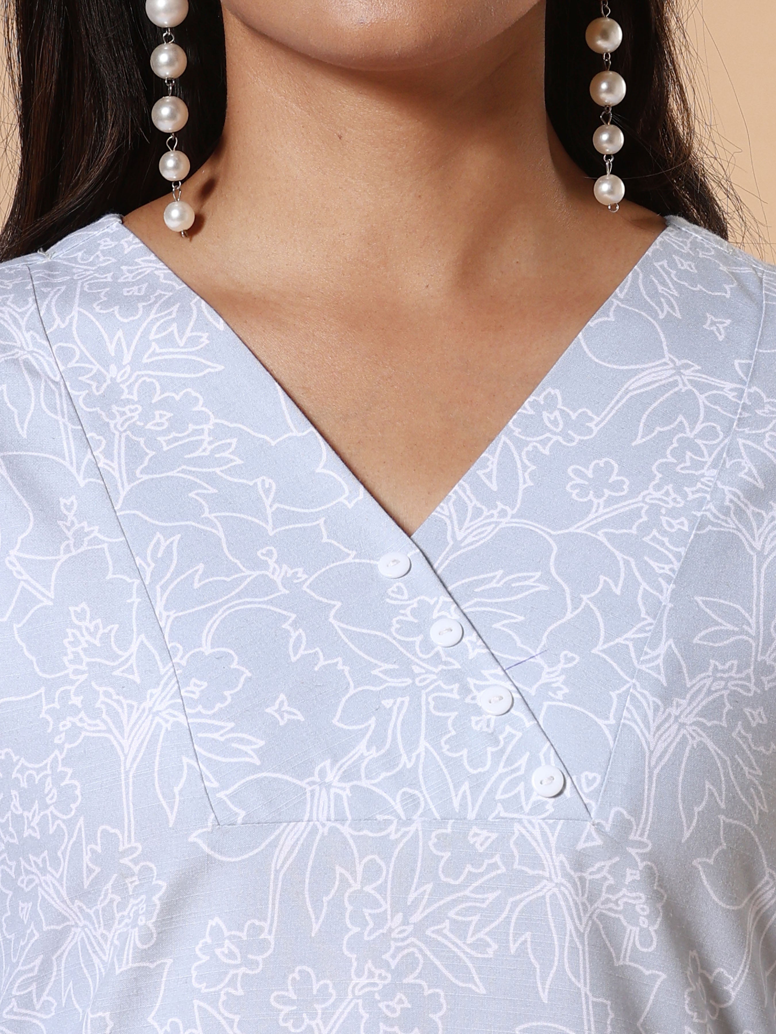 Light Grey Modal Slub Printed Kurti