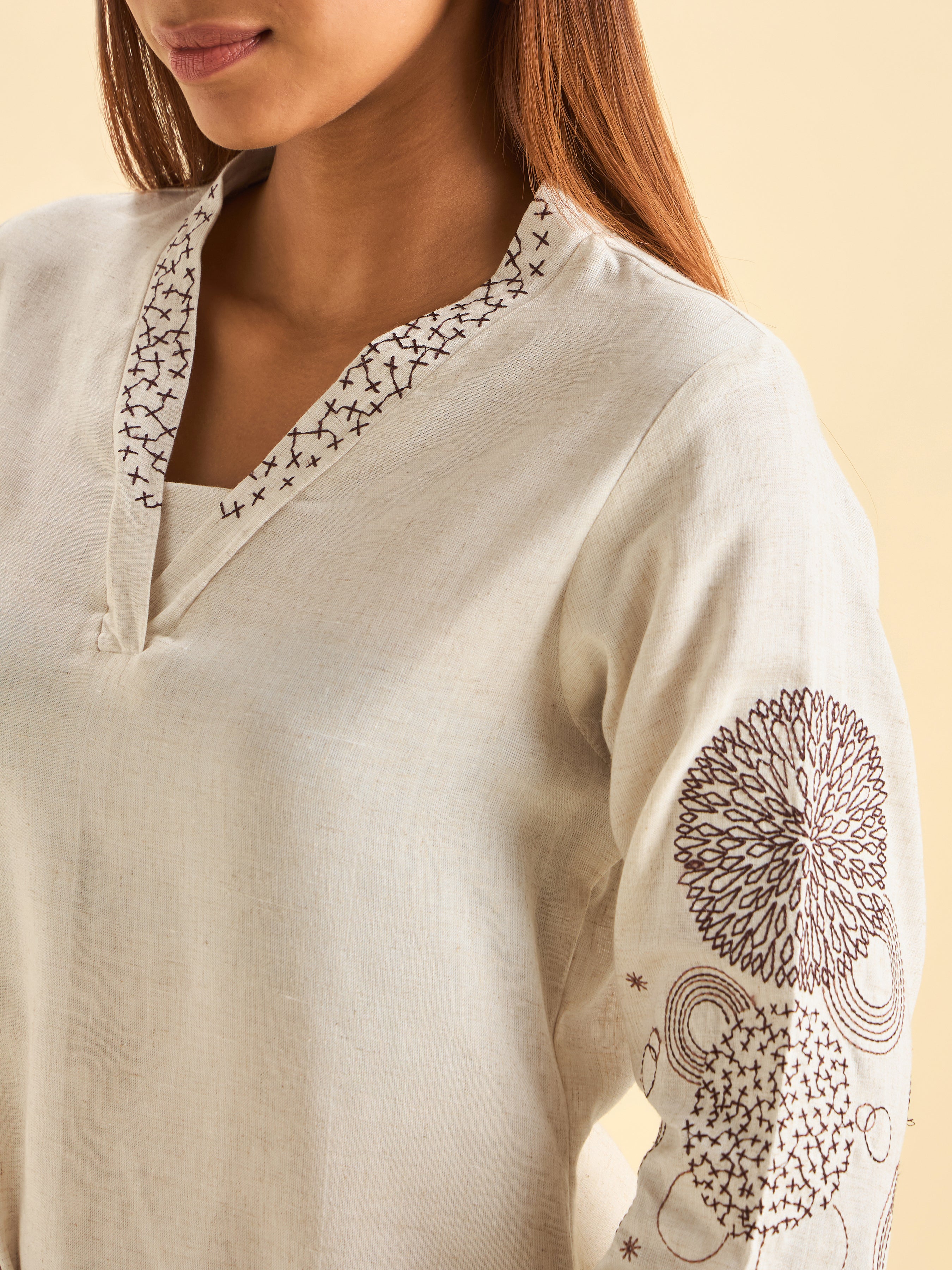 Ivory Lyocel Kurti With Embroidery