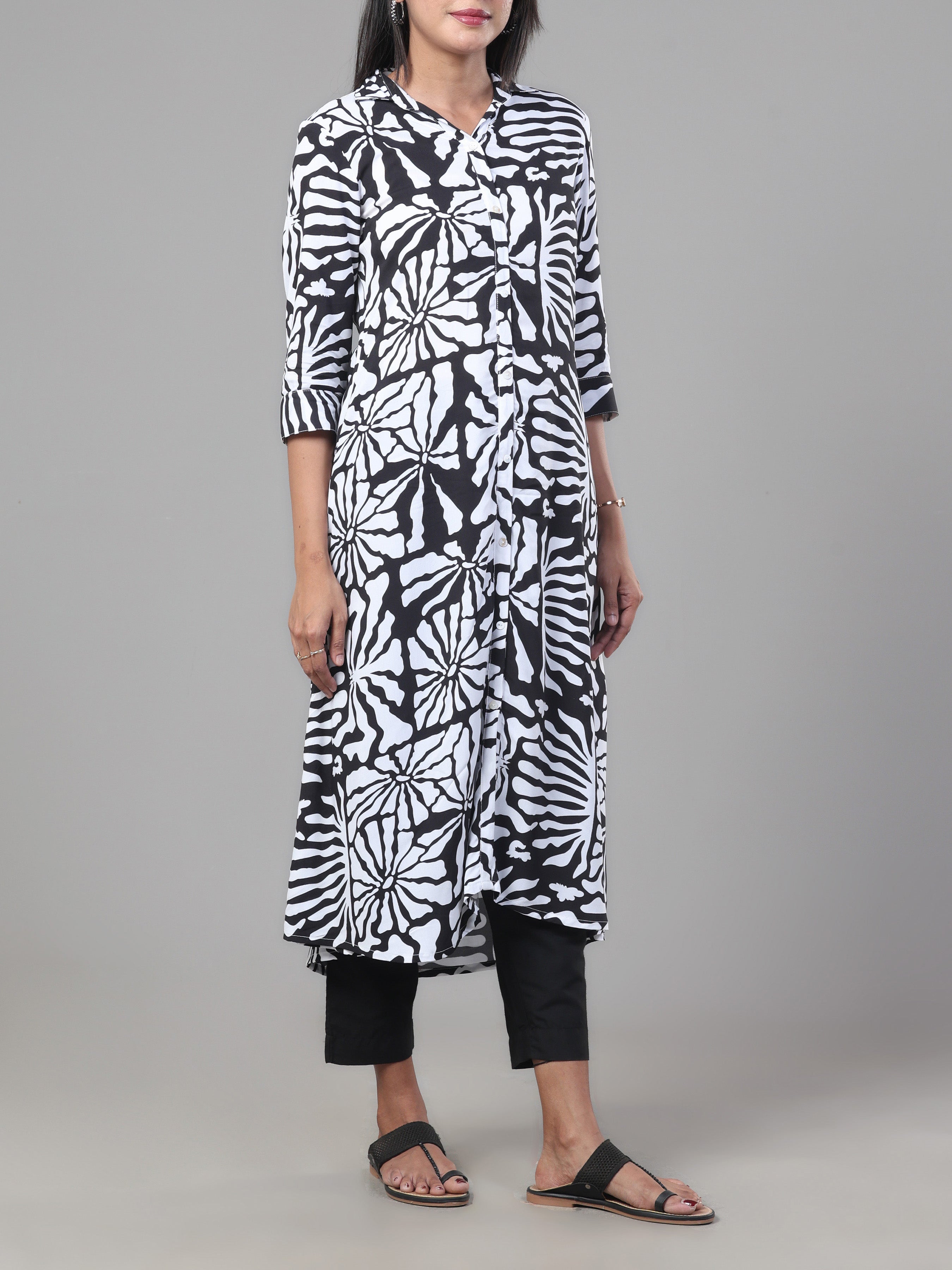 Black And White Viscose Printed Kurti