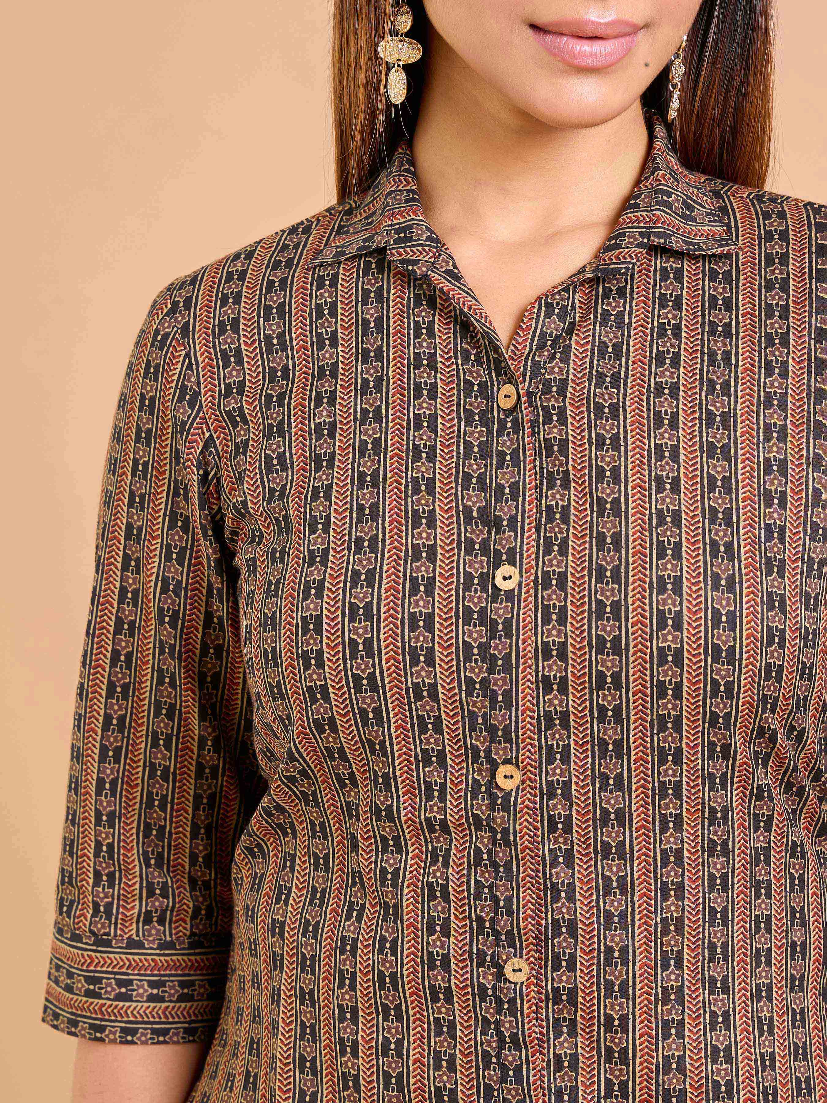 Coffee Brown Pure Cotton Kurti With Print