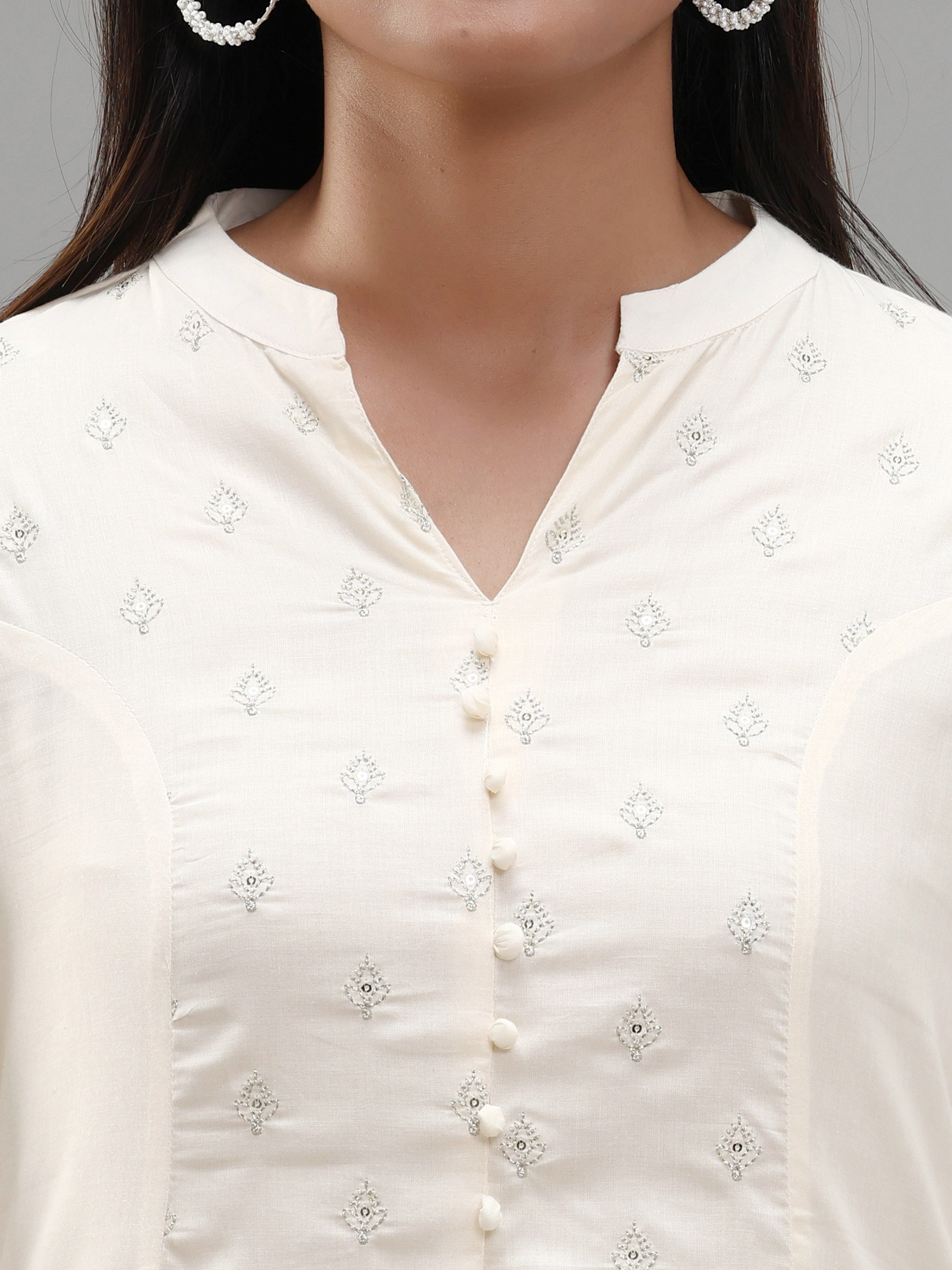 Ivory Pure Cotton Kurti With Sequins Work