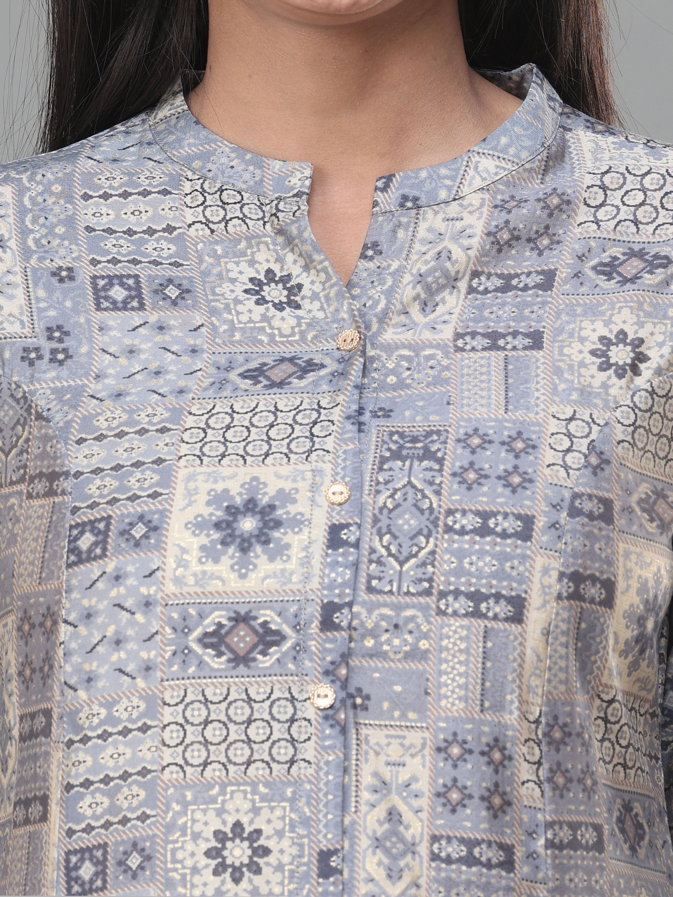 Light Grey Modal Chanderi Printed Kurti