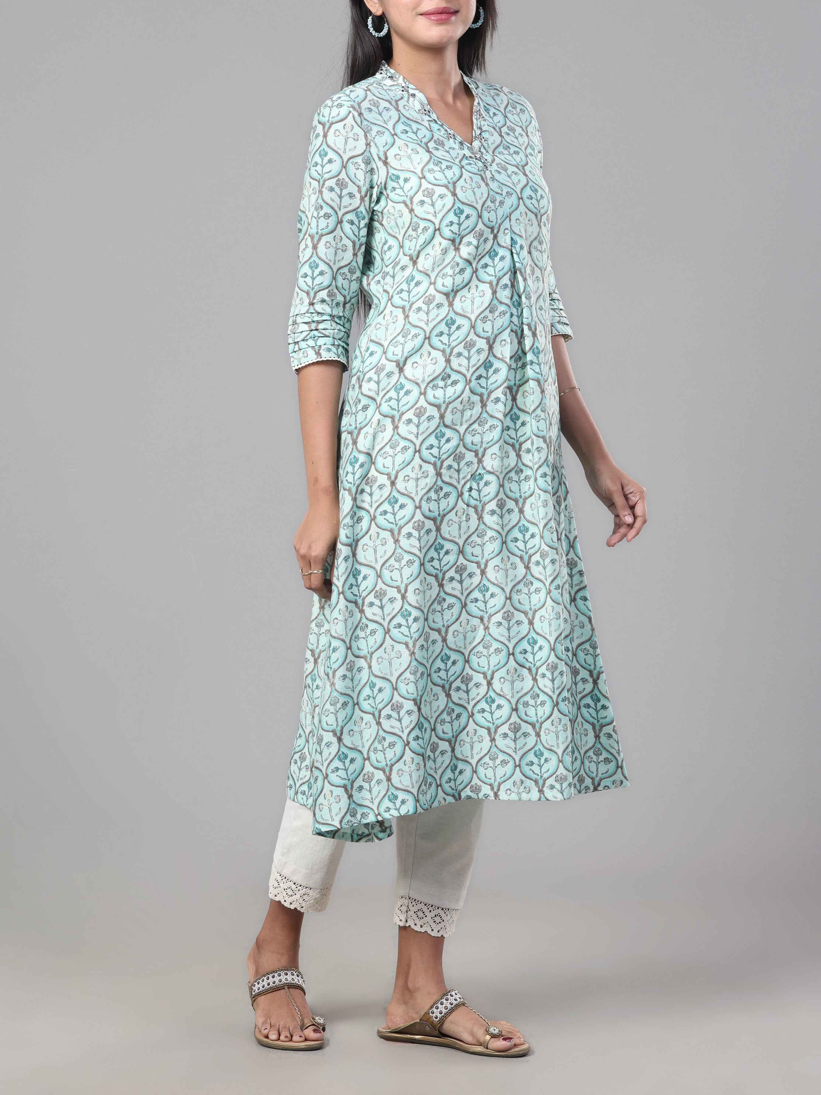 Light Blue Modal Chanderi Kurti With Embroidery