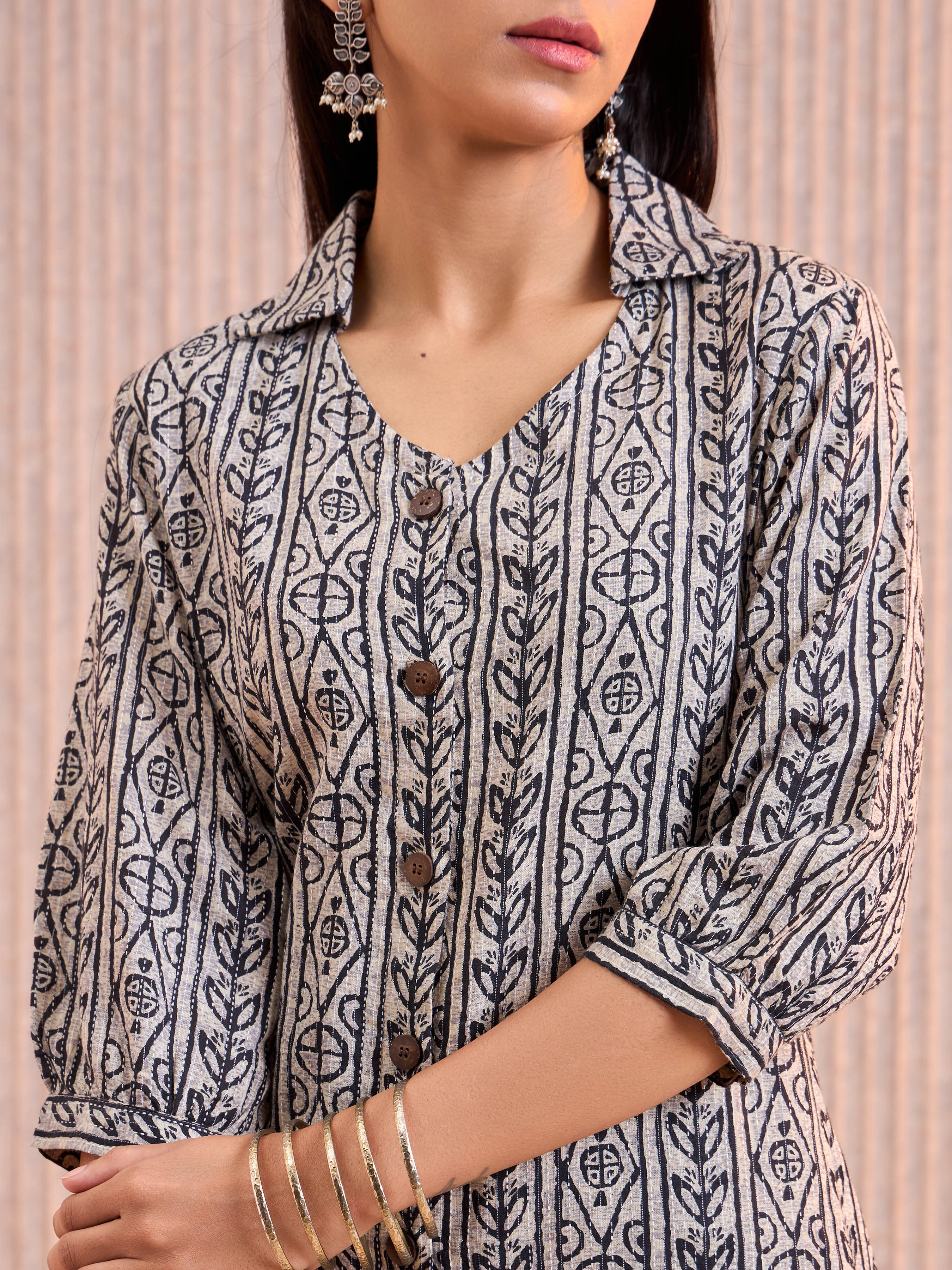 Light Grey Cotton Printed Flared Kurti