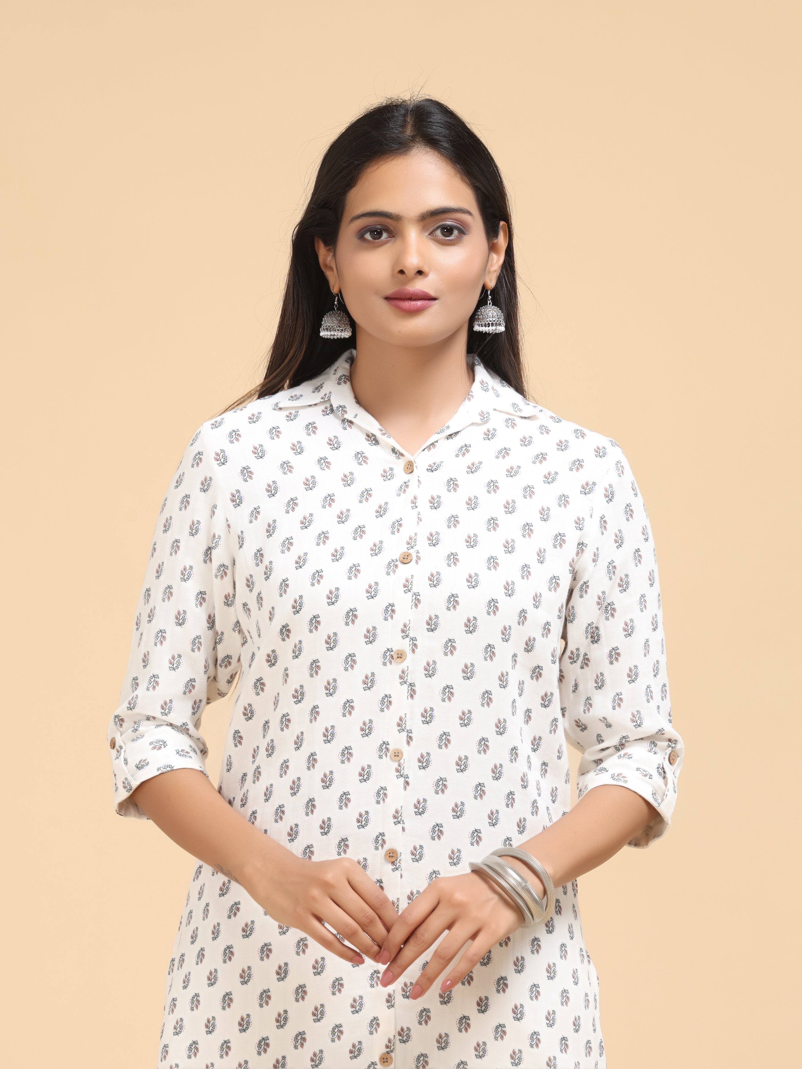 Off White Pure Cotton Kurti With Floral Print
