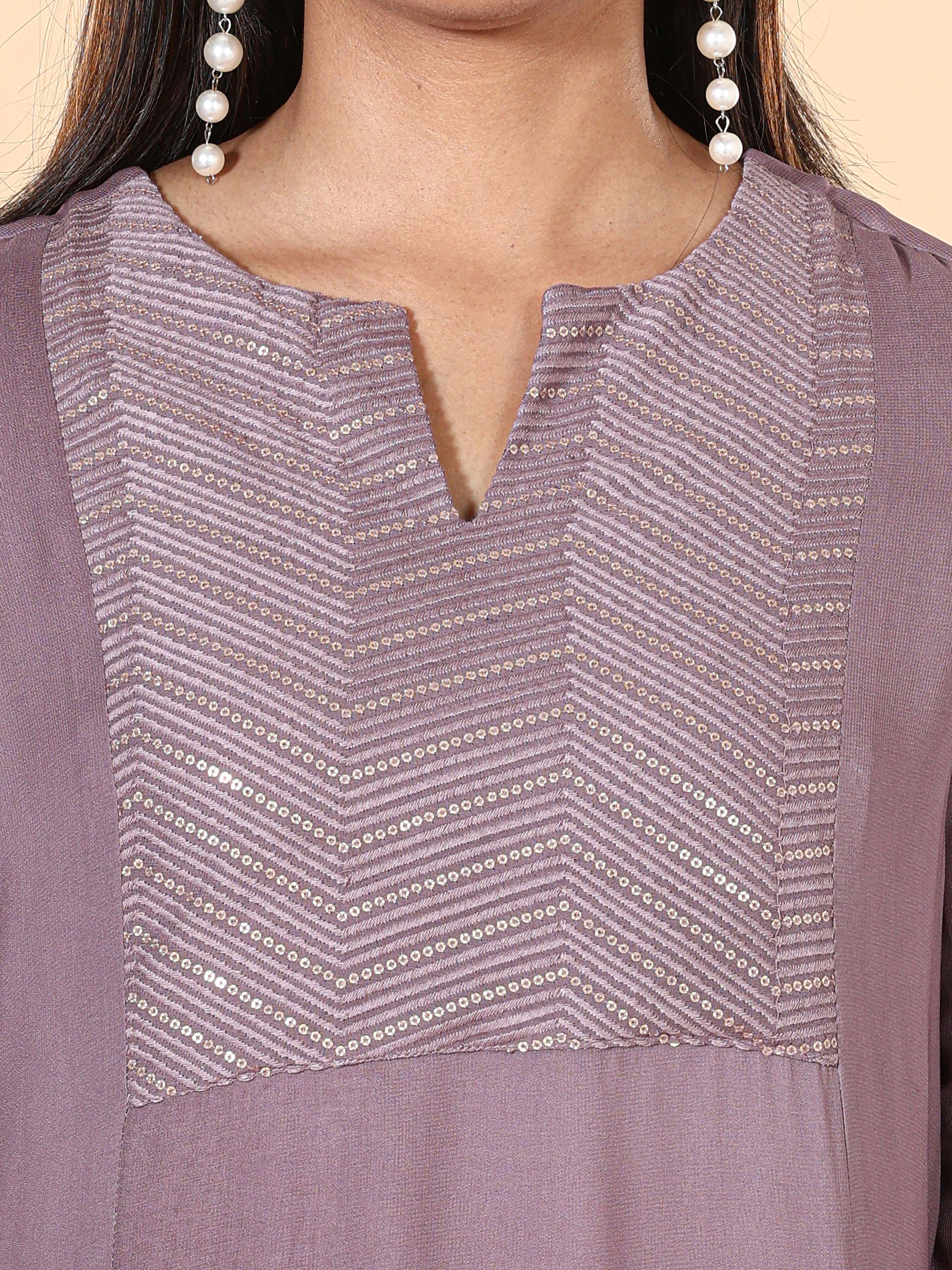 Purple Viscose Georgette Kurti With Sequins Work