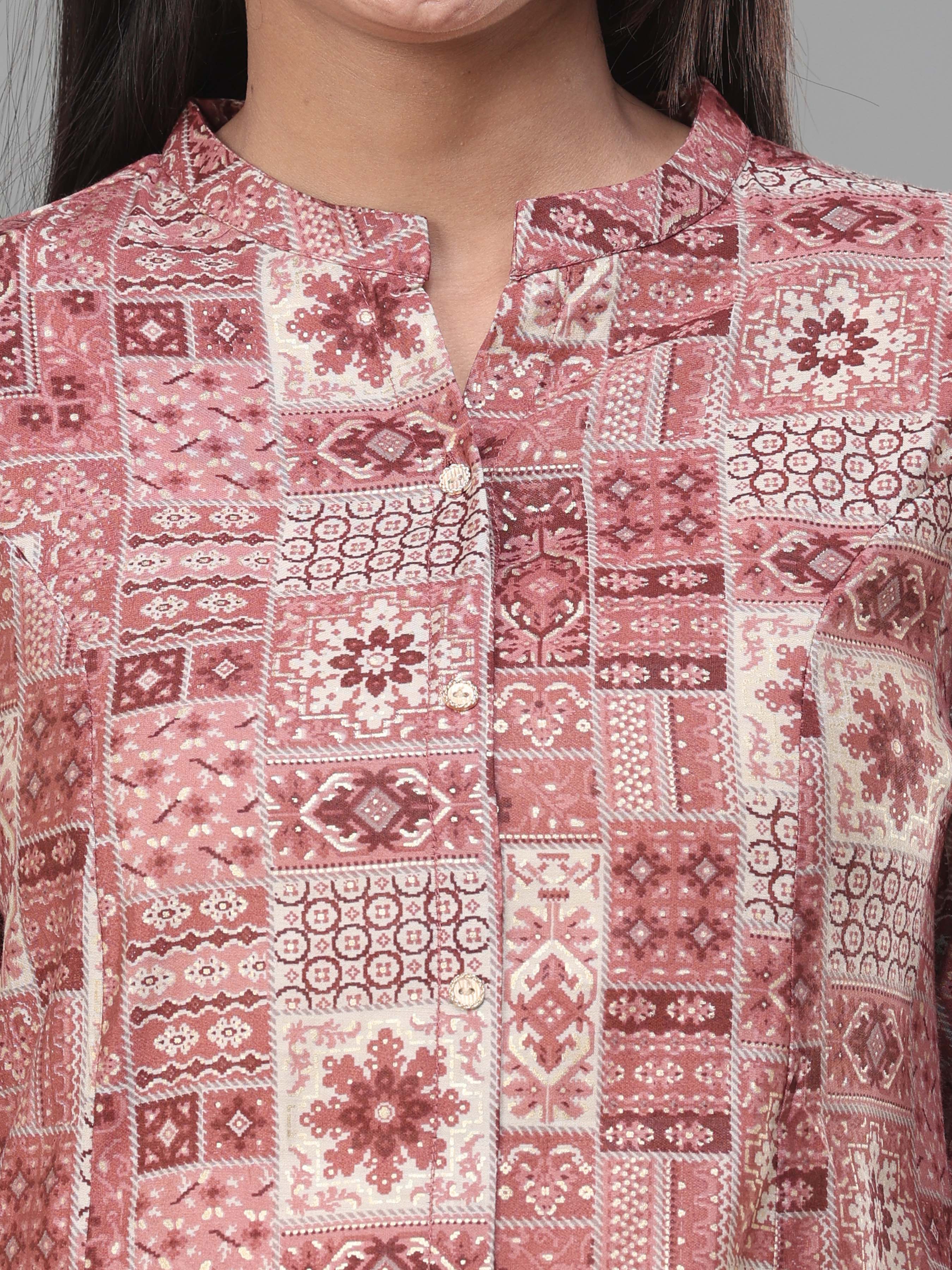 Blush Pink Modal Chanderi Printed Kurti