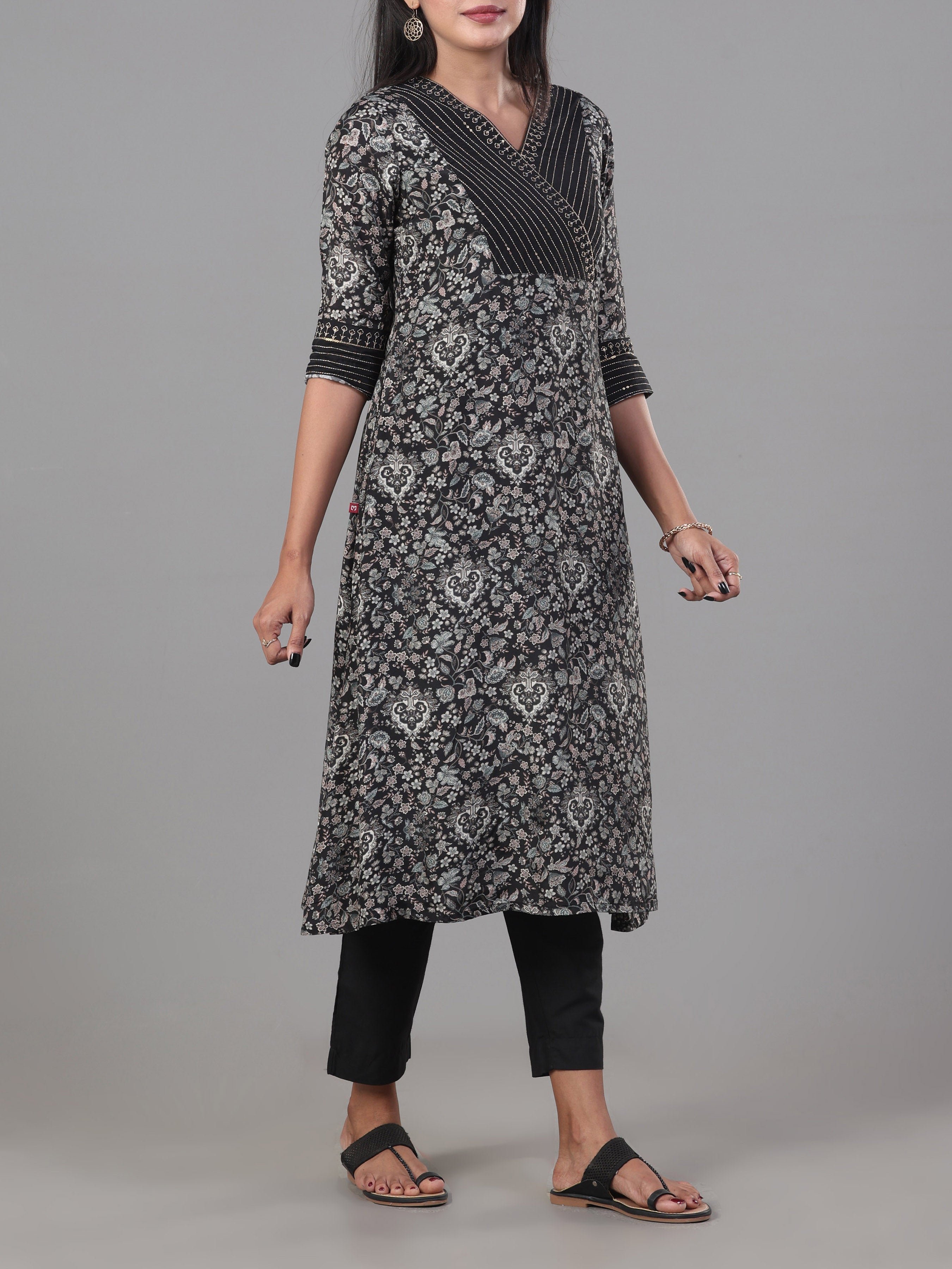 Multi Colour Muslin Printed Kurti With Embroidery And Matching Bottom