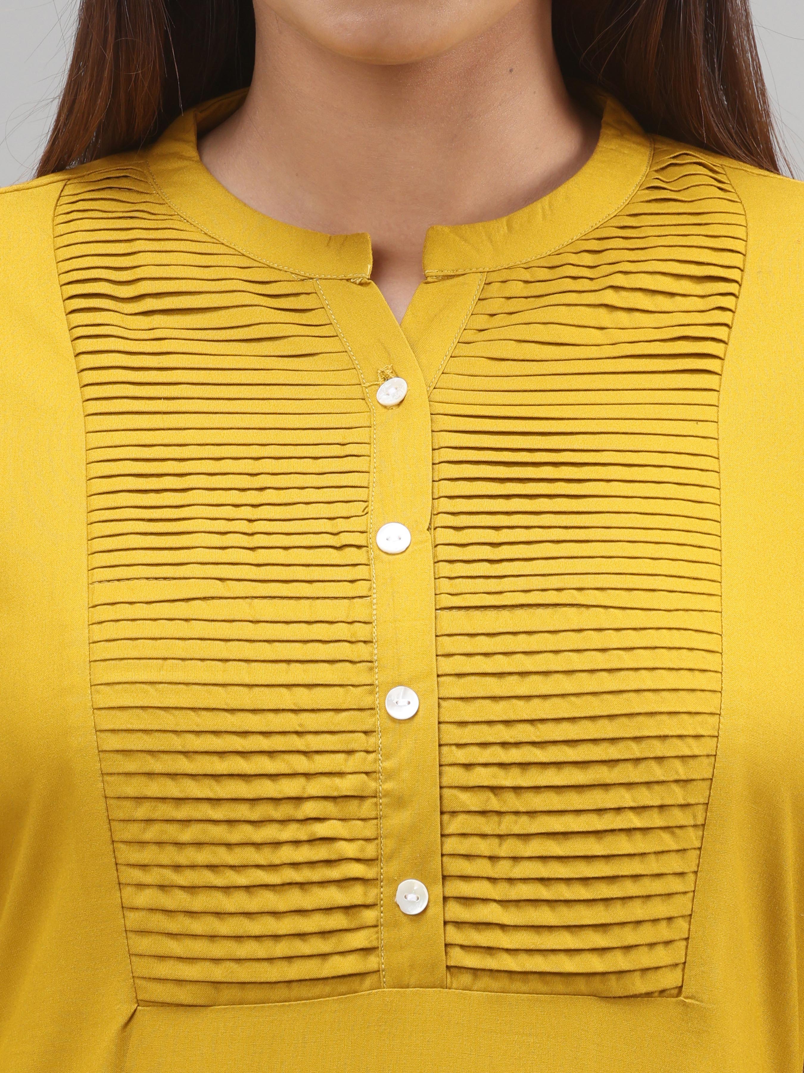 Mustard Yellow Viscose Kurti With Embroidery