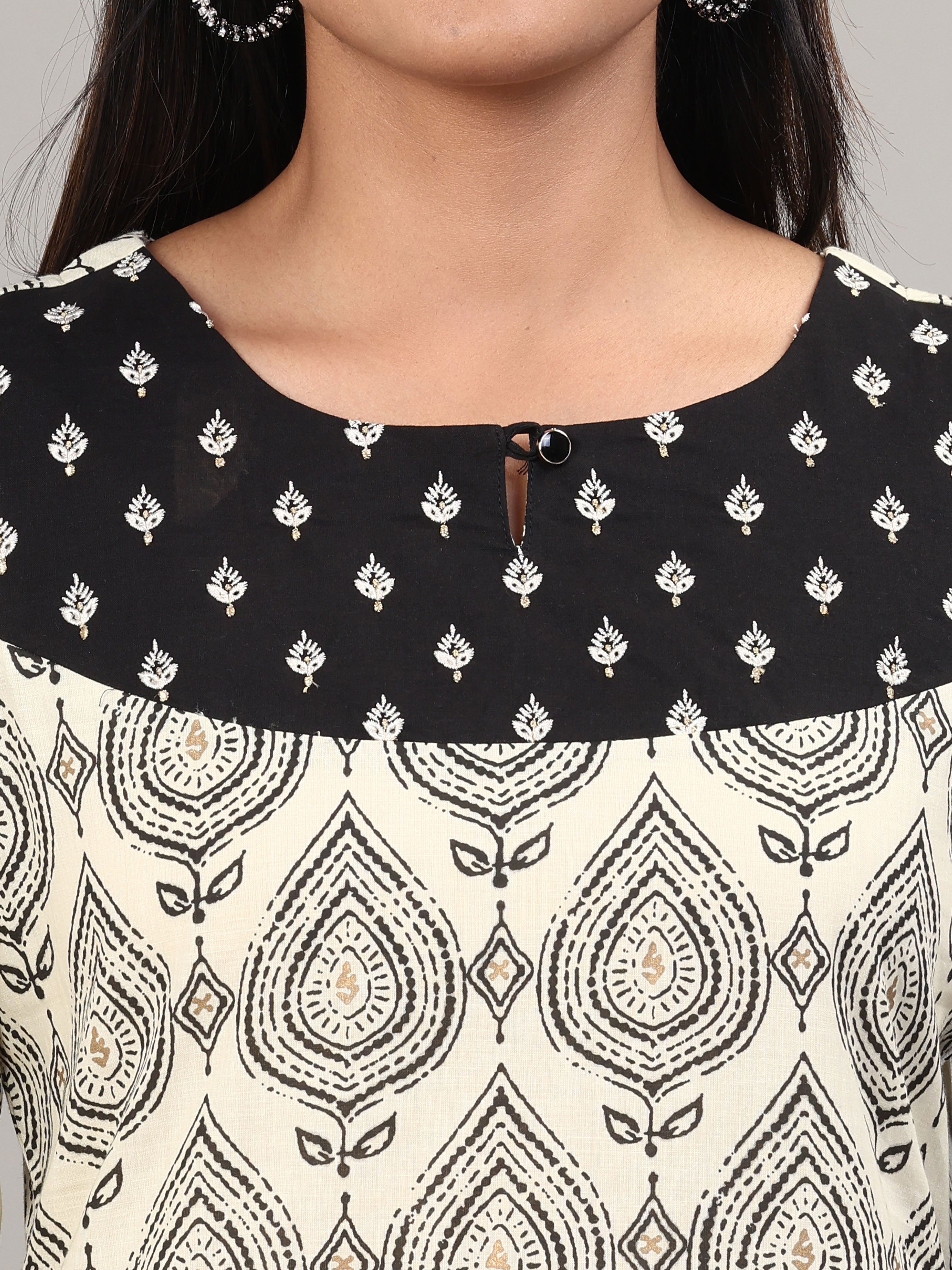 Multi Colour Pure Cotton Printed Kurti With Embroidery