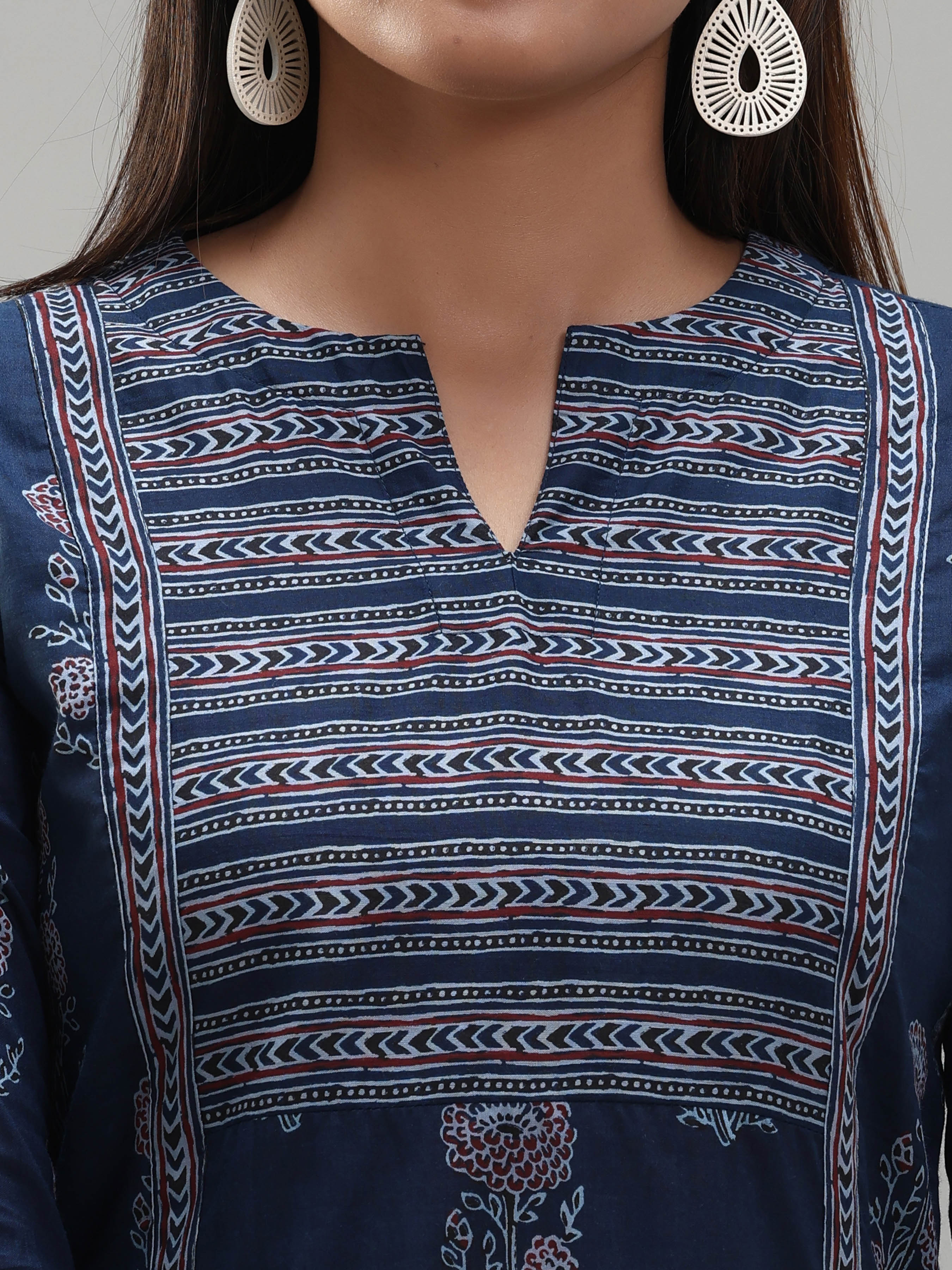 Navy Blue Pure Cotton Kurti With Print