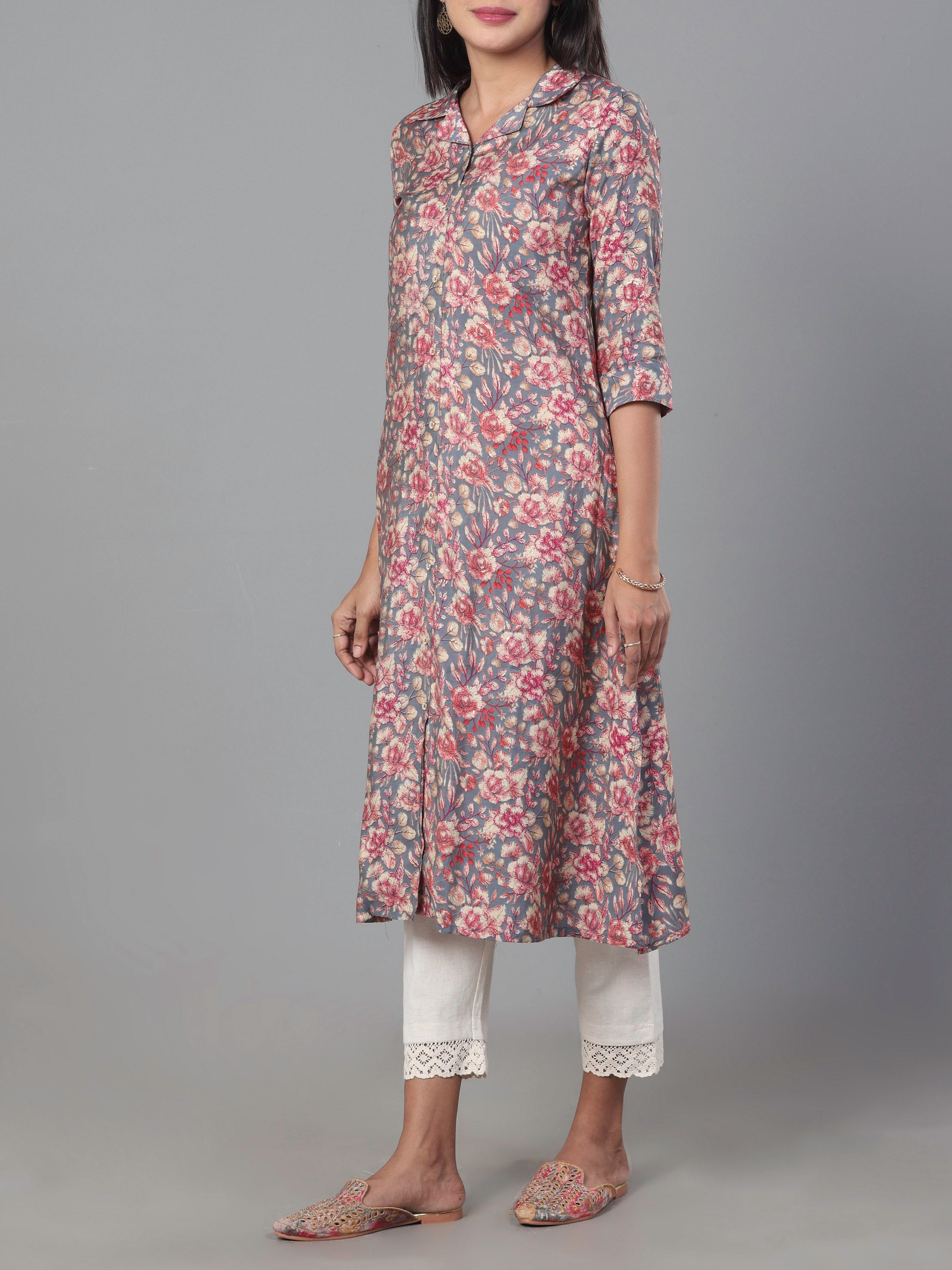 Multi-Color Modal Chanderi Printed Kurti