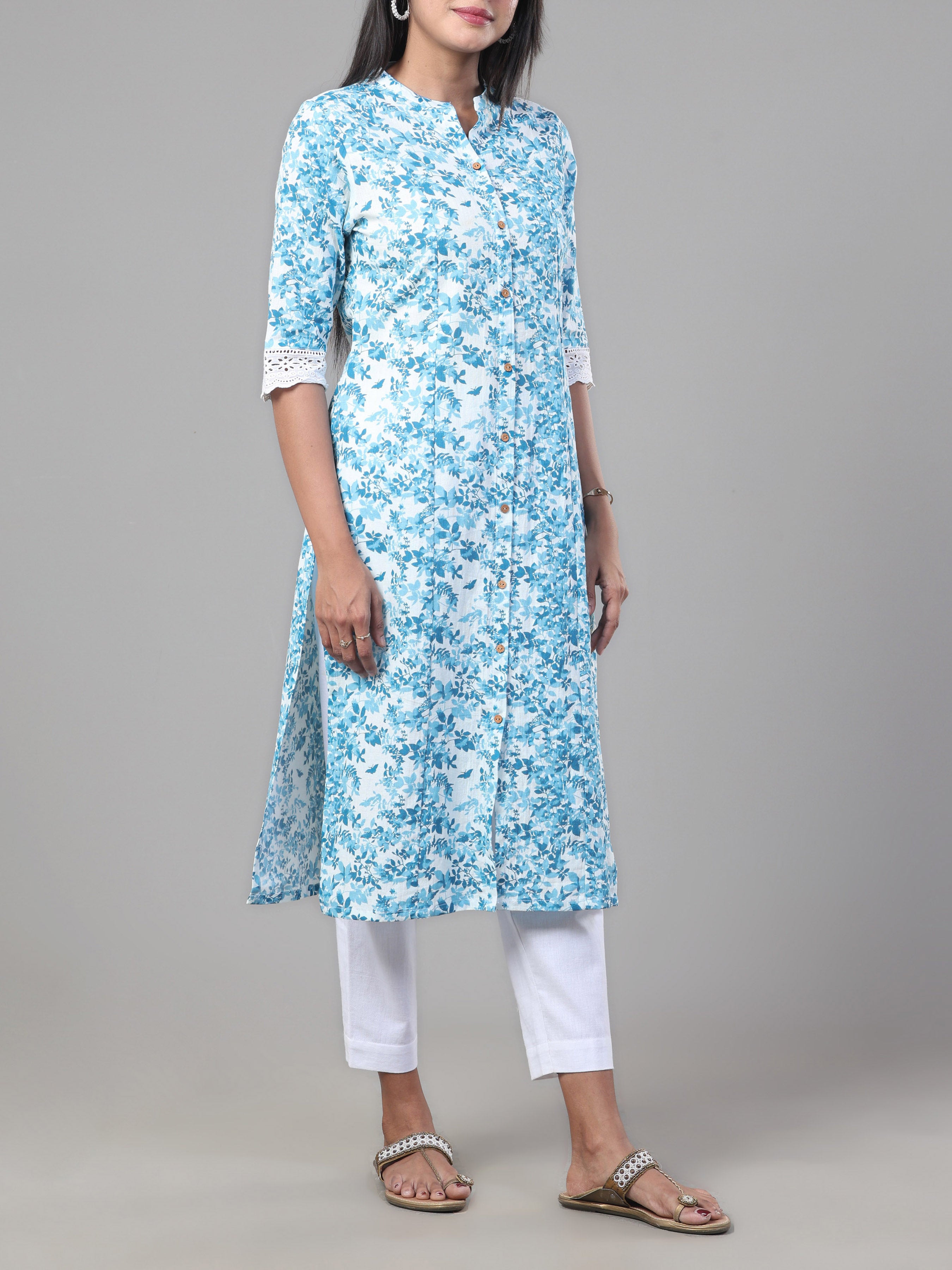 White Cotton Falx Printed Kurti