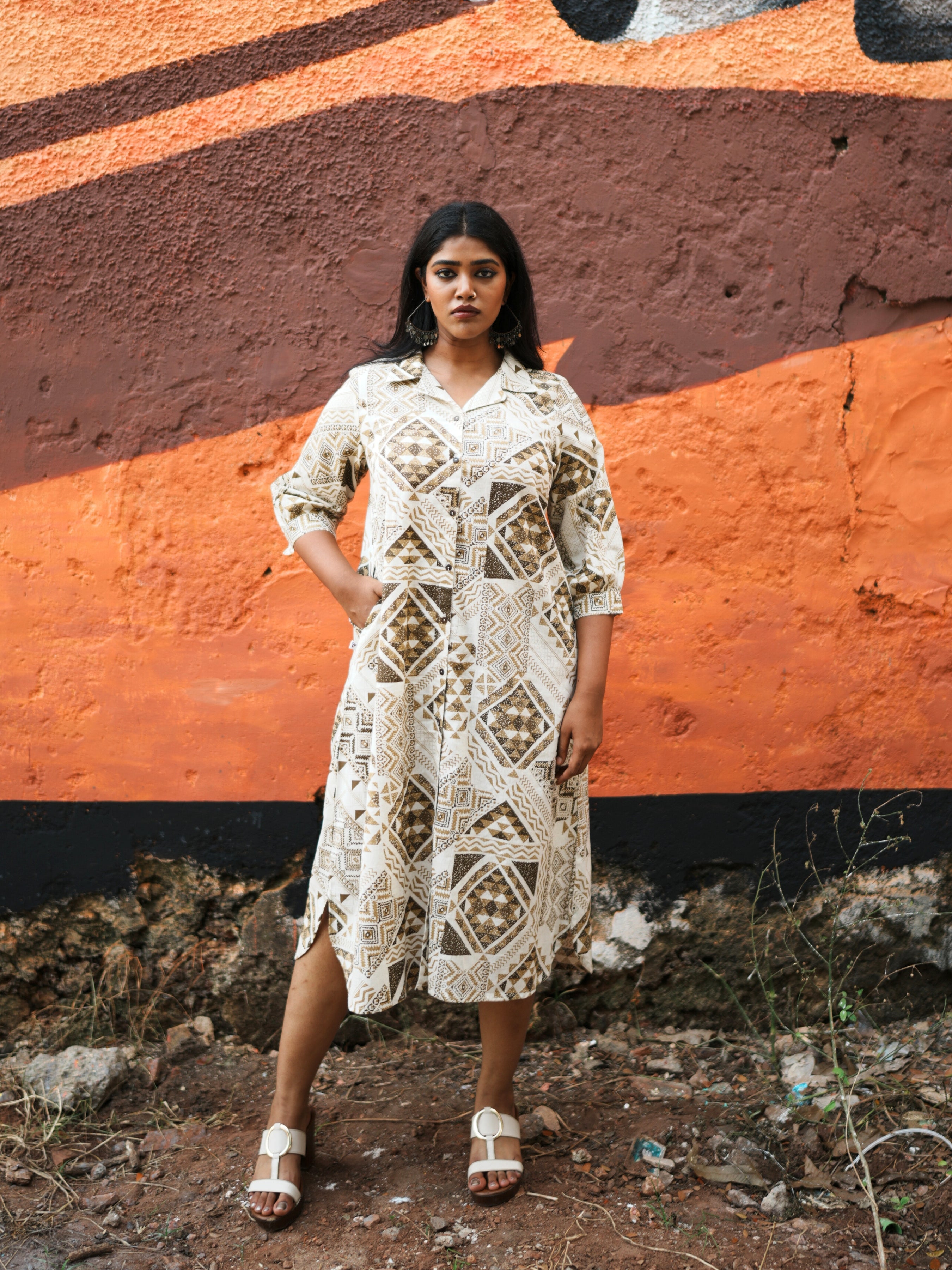 Ivory Multi Cotton Flax Printed Flared Kurti With Relaxed Fit