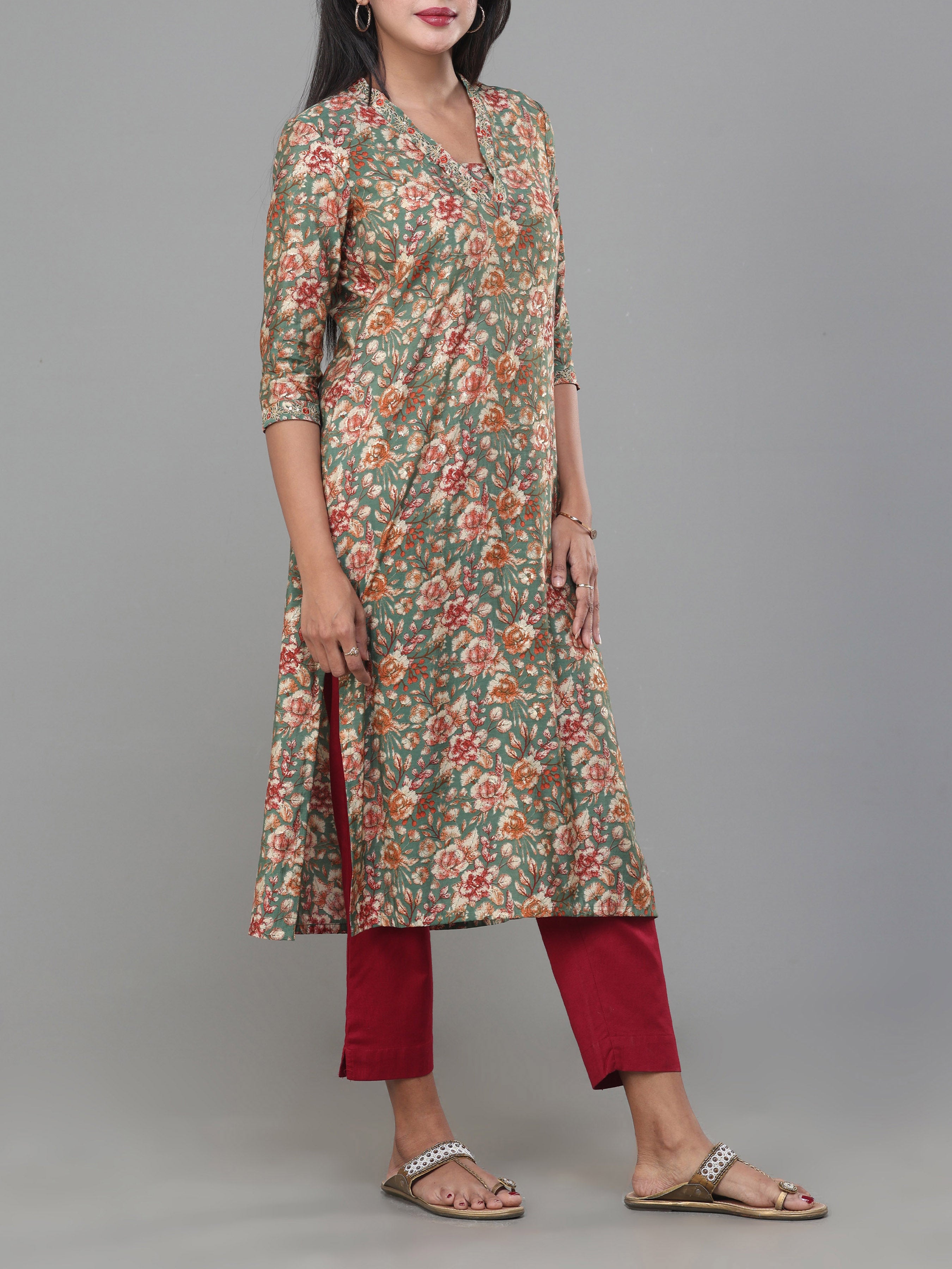 Multi Colour Modal Chanderi Printed Kurti With Embroidery