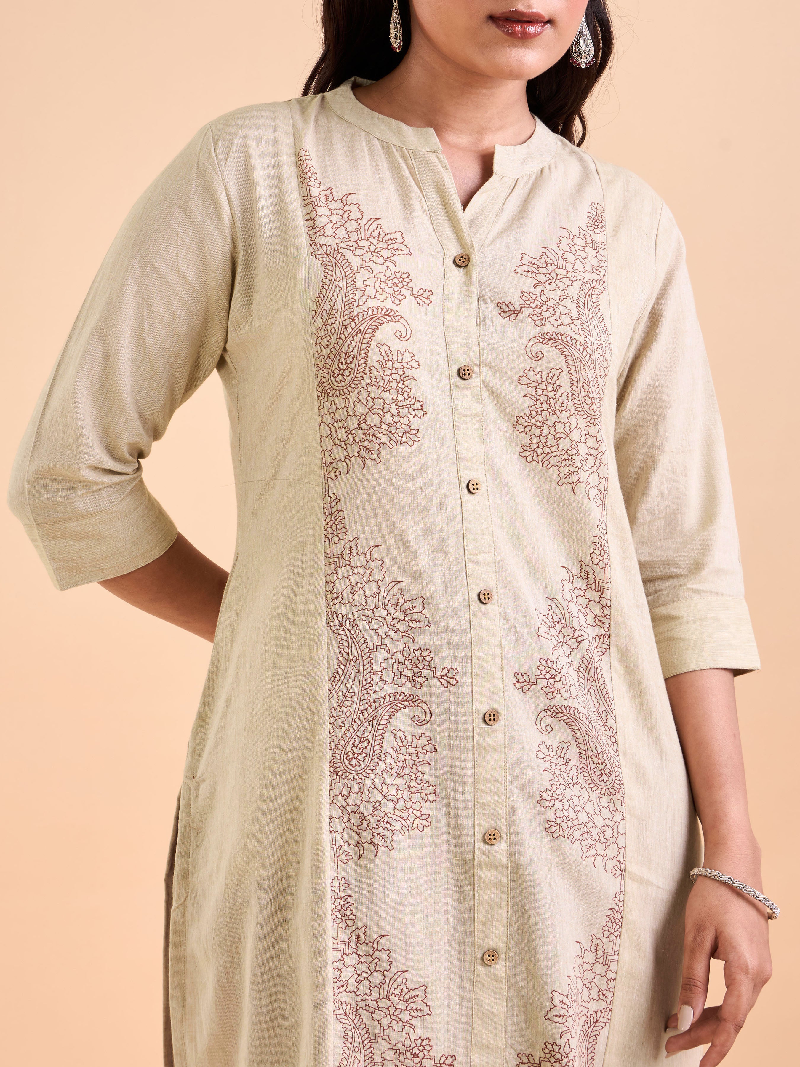 Beige Pure Cotton Kurti With Print