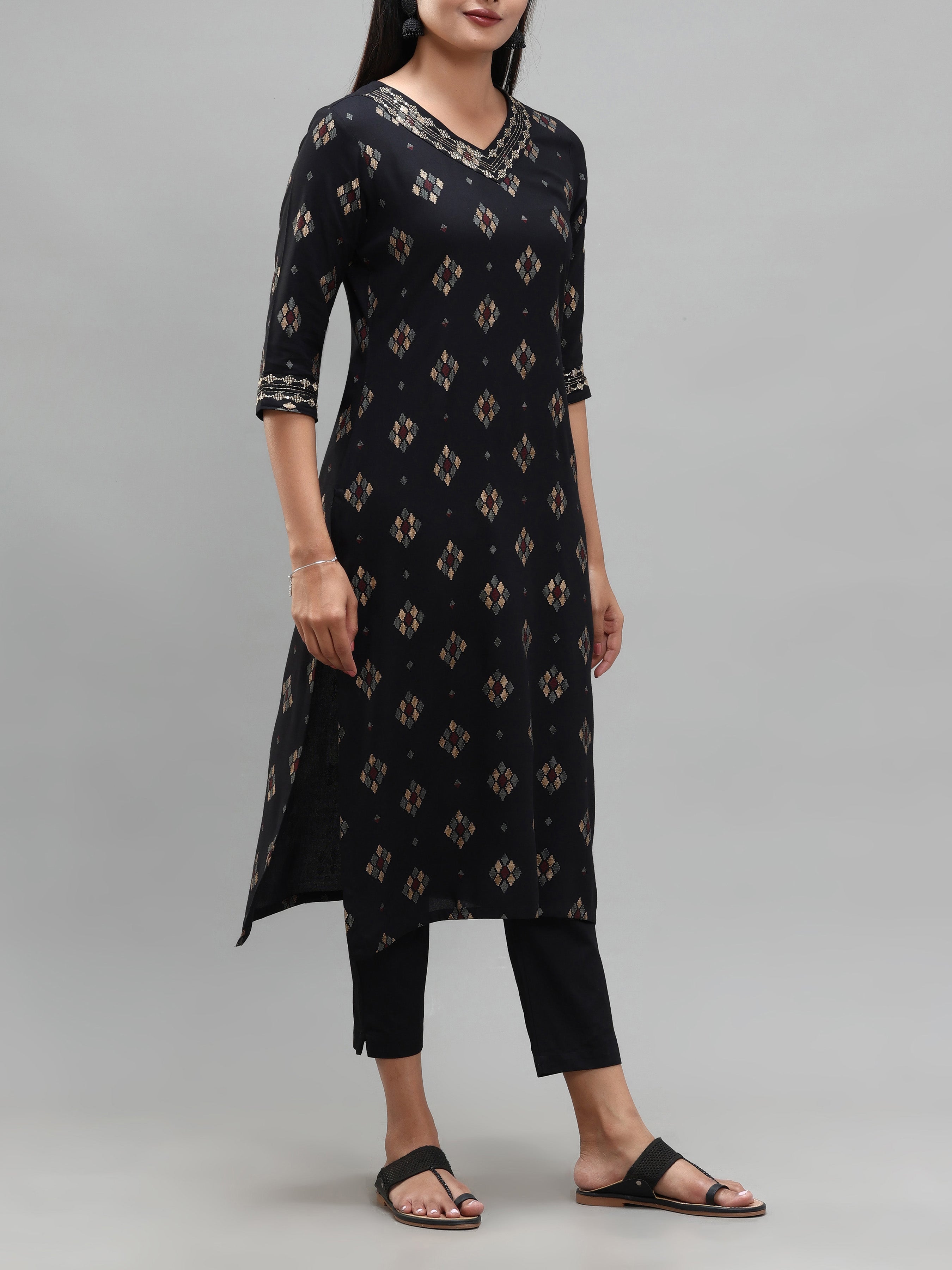 Black Viscose Kurti With Embroidery And Sequins Work