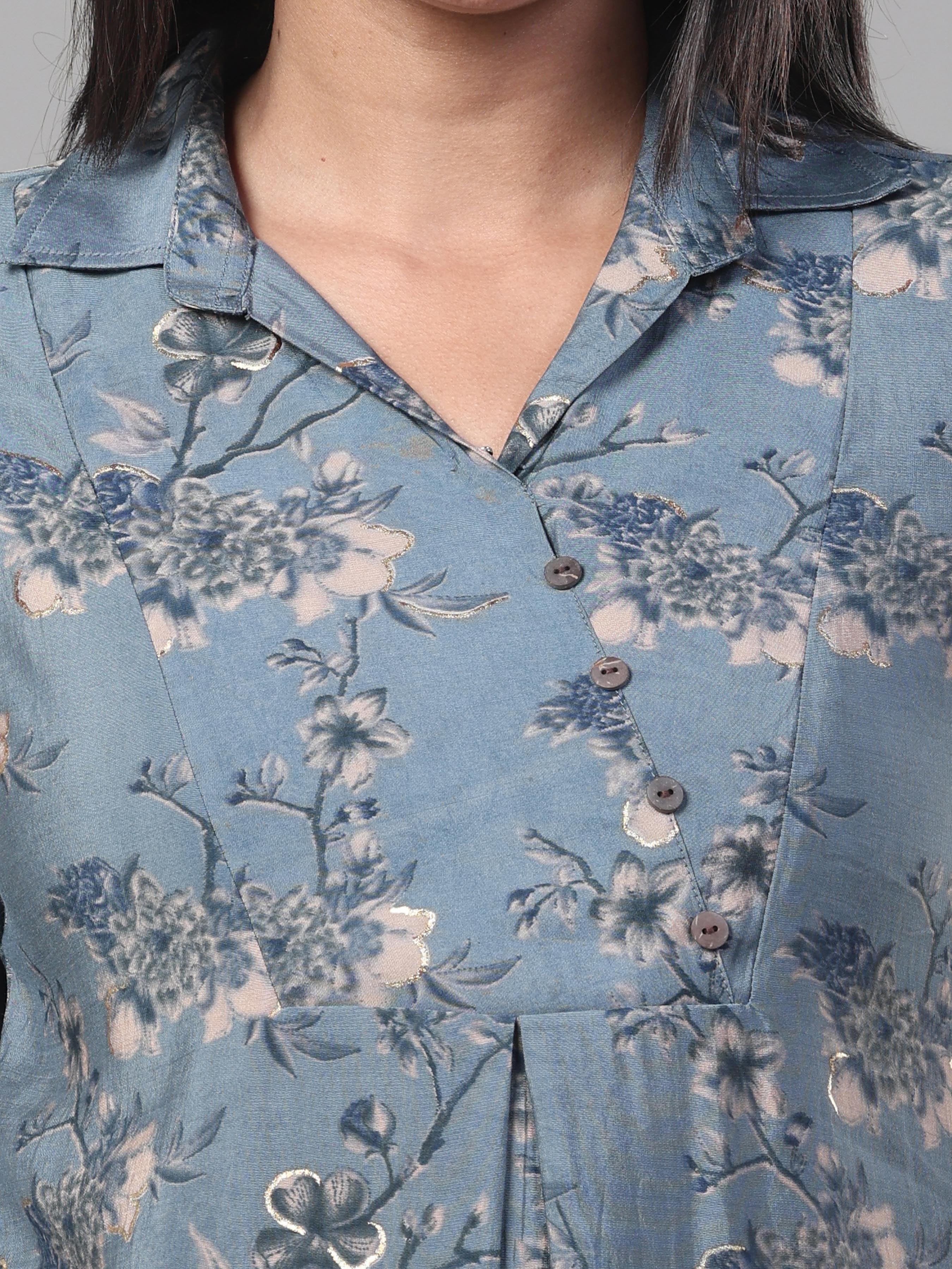 Dark Grey Modal Chanderi Printed Kurti