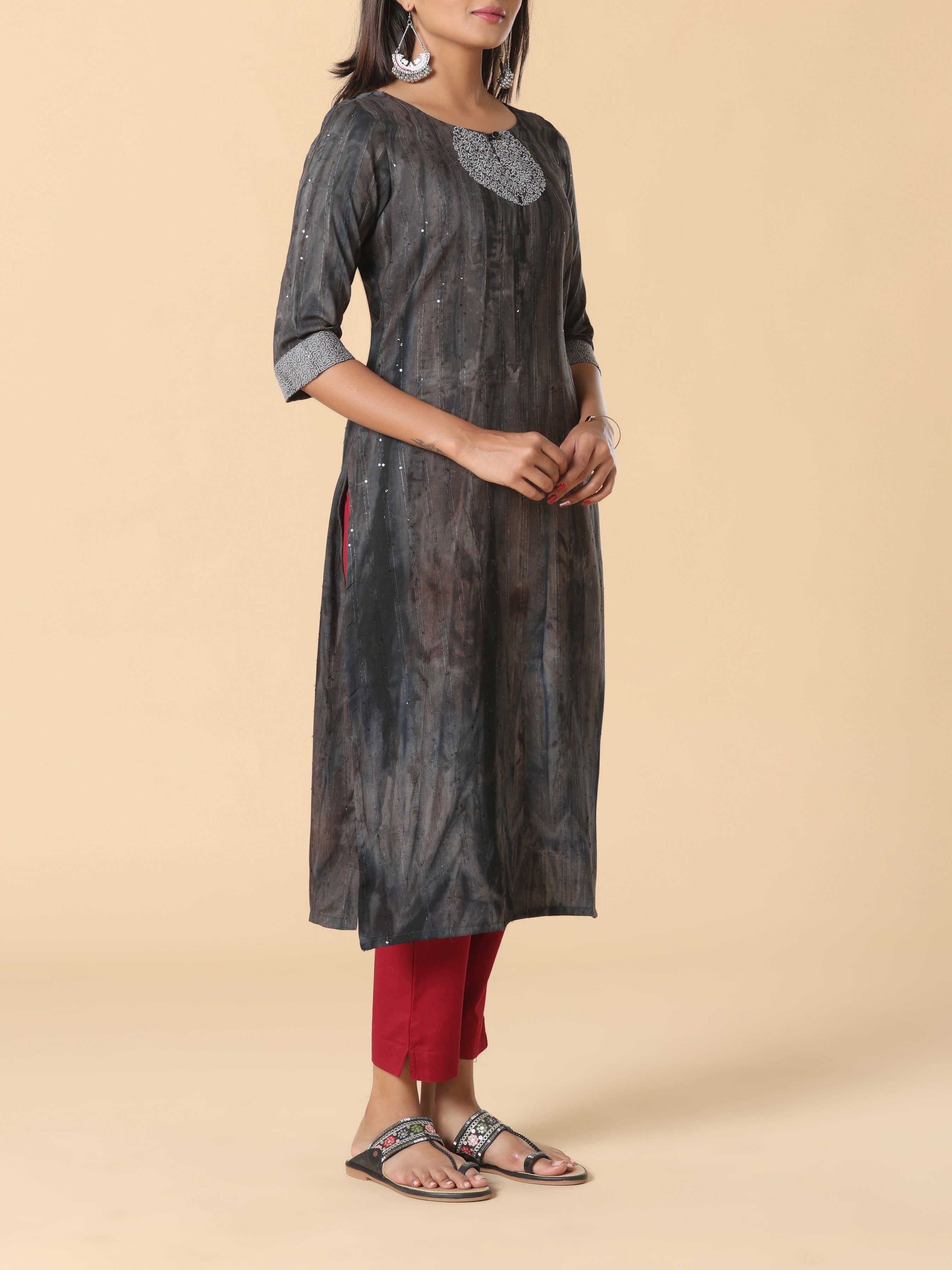 Black Viscose Kurti With Embroidery