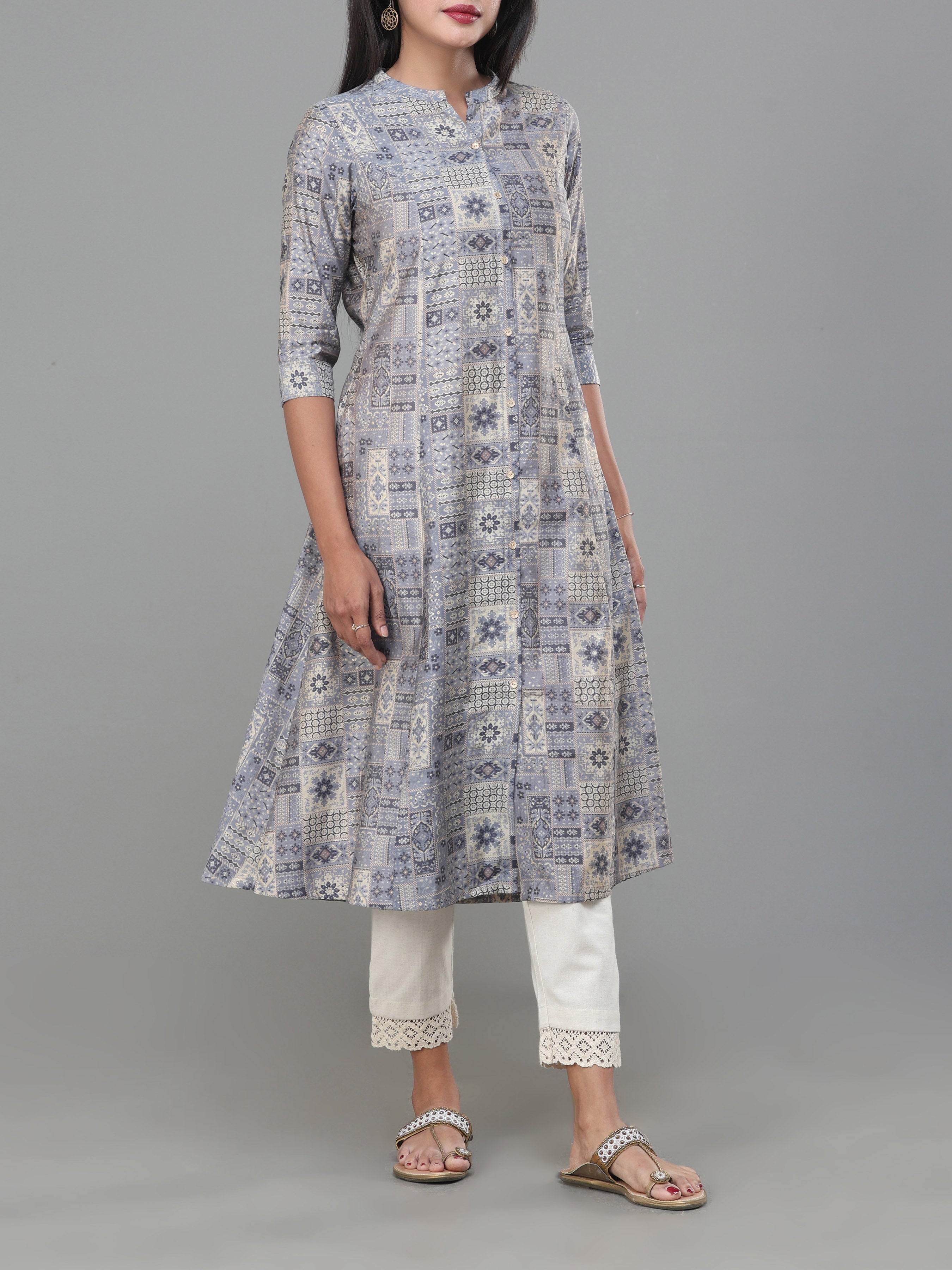 Light Grey Modal Chanderi Printed Kurti