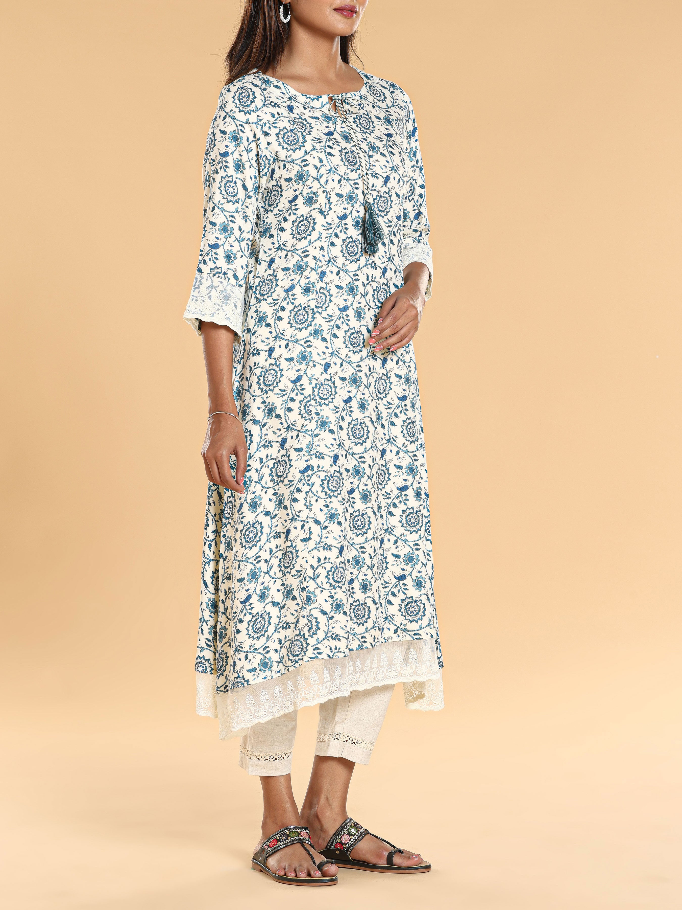 Multi Colour Viscose Twill Kurti With Print