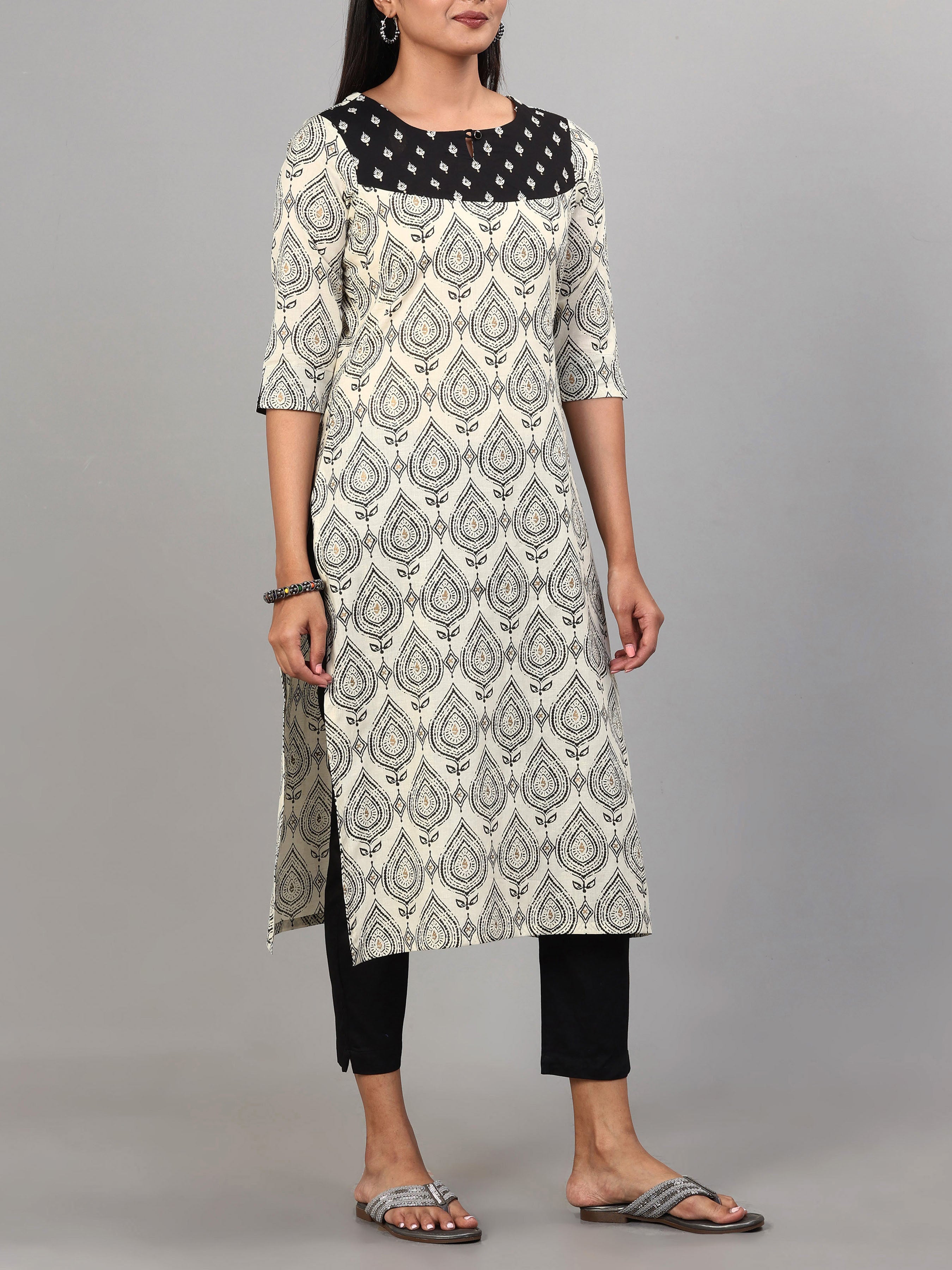 Multi Colour Pure Cotton Printed Kurti With Embroidery