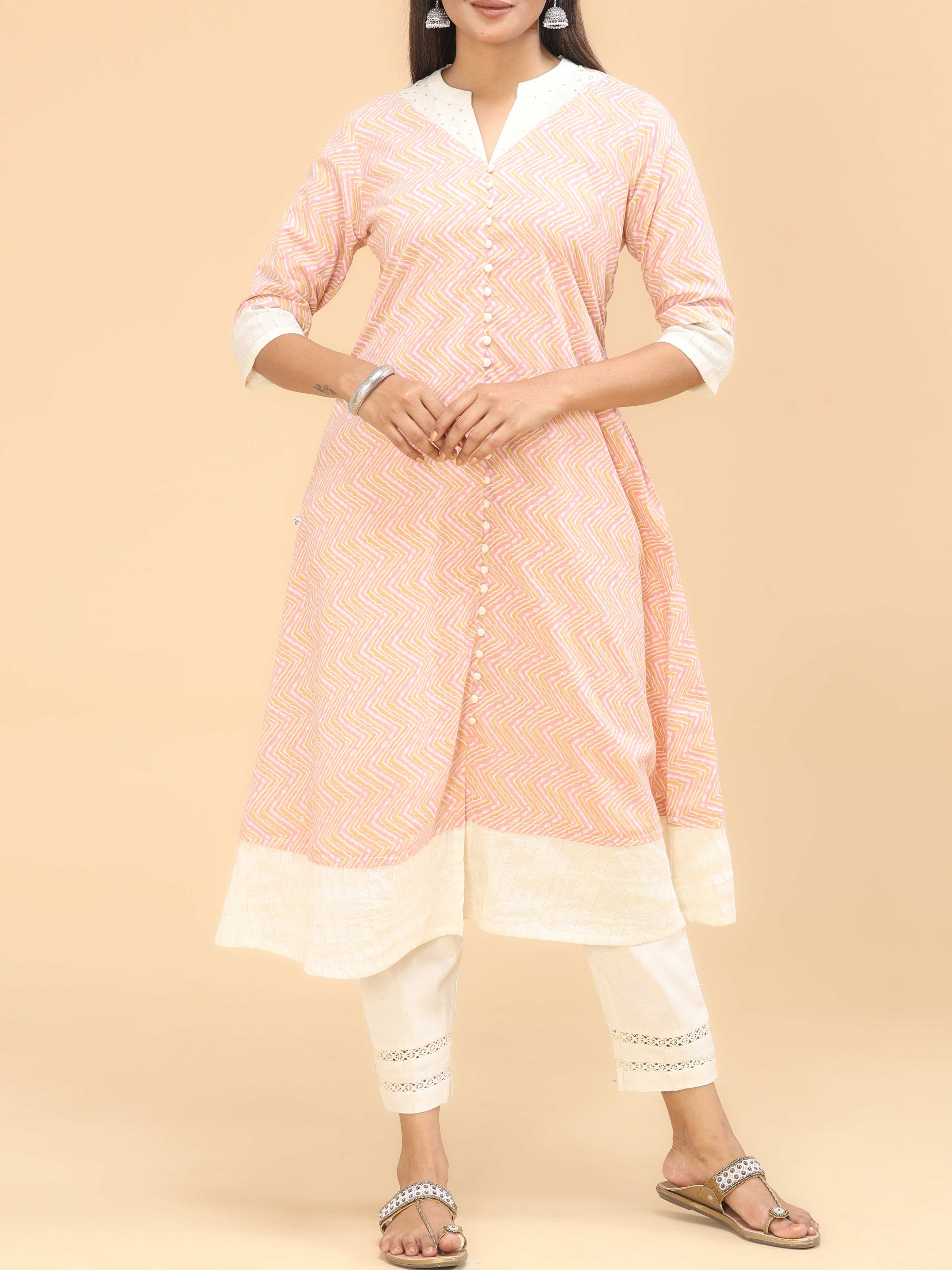 Pink Pure Cotton Kurti With Sequins Work
