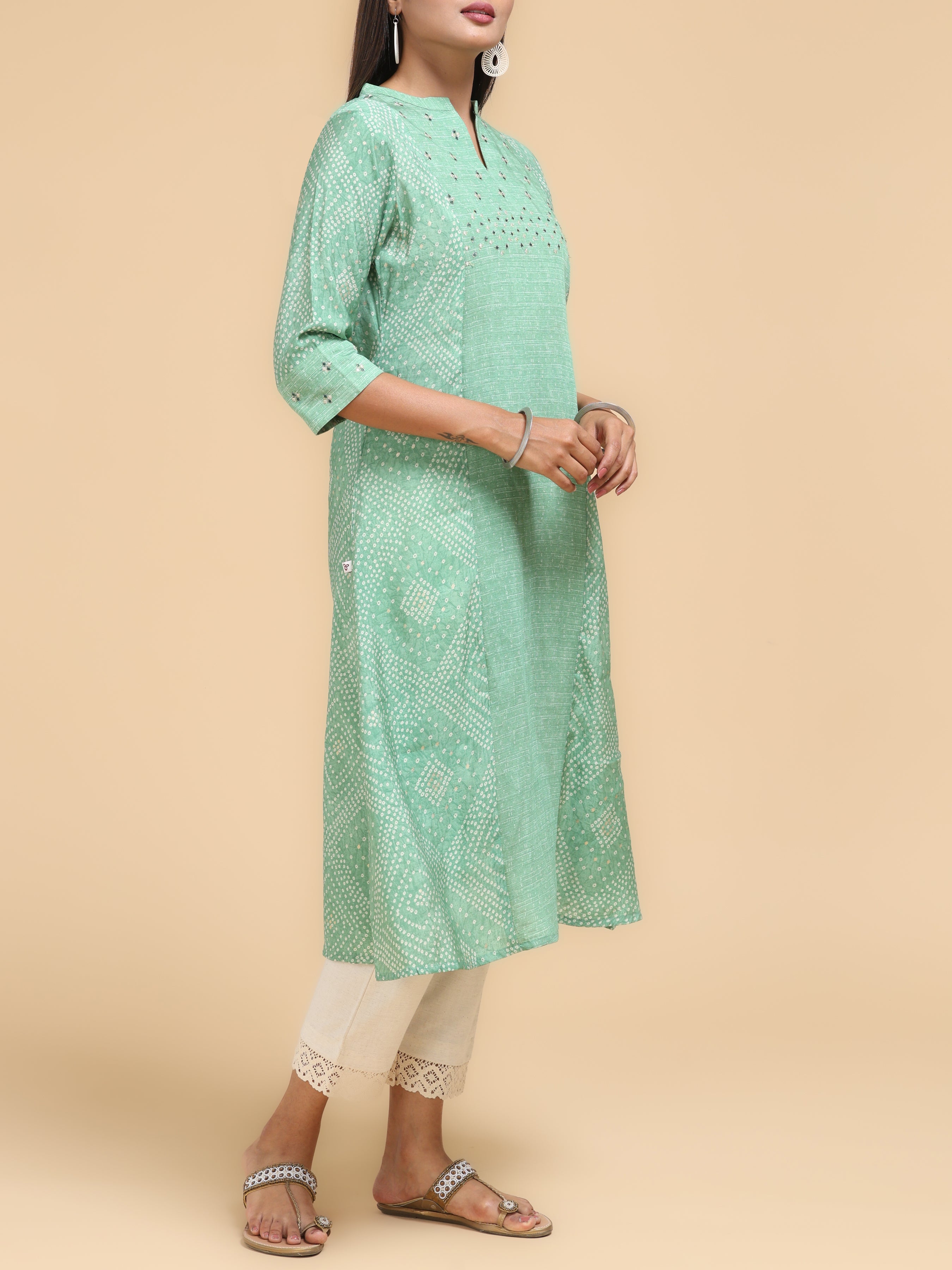 Aqua Green Modal Chanderi Kurti With Print