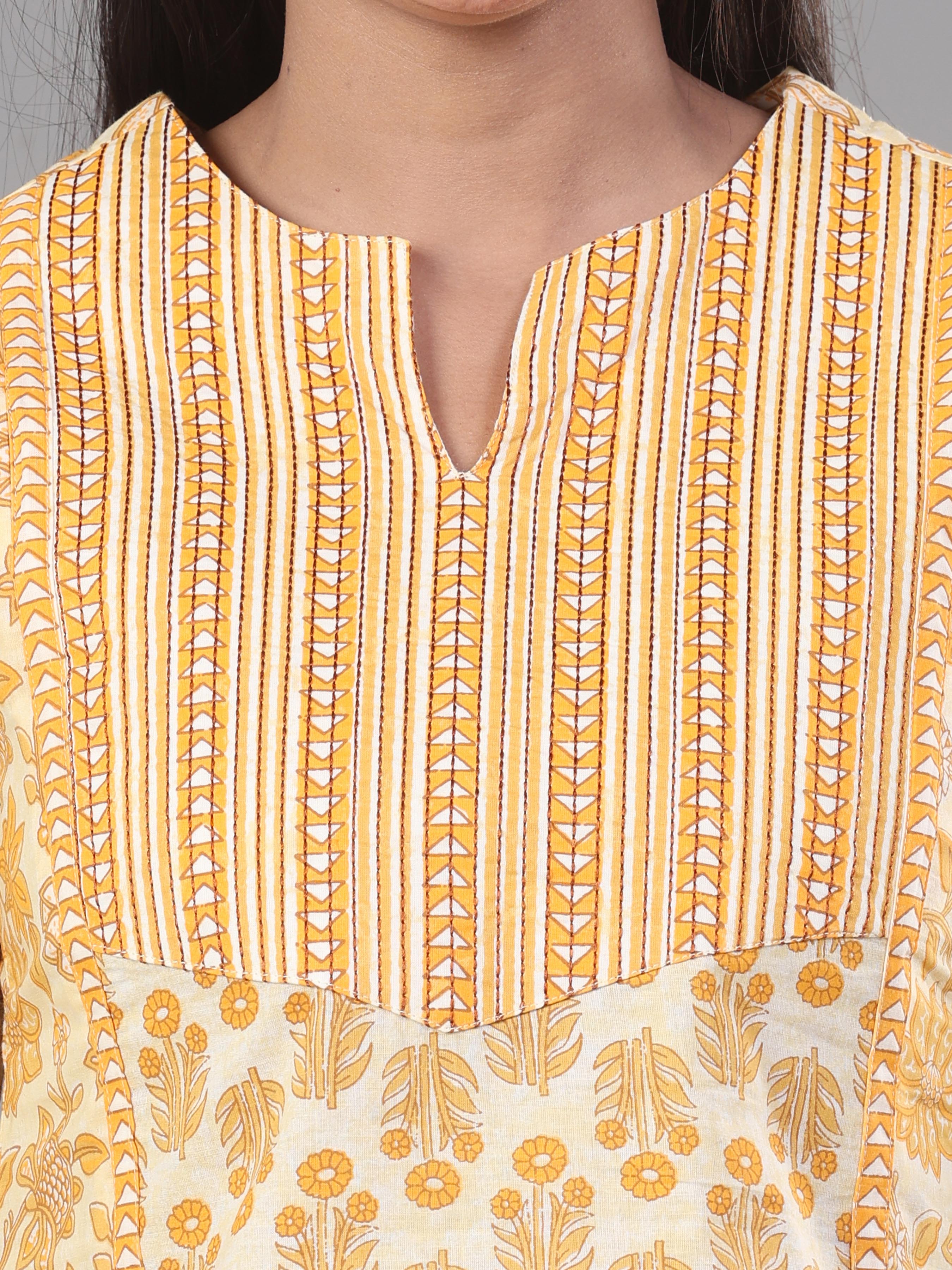 White Pure Cotton Printed Kurti With Embroidery