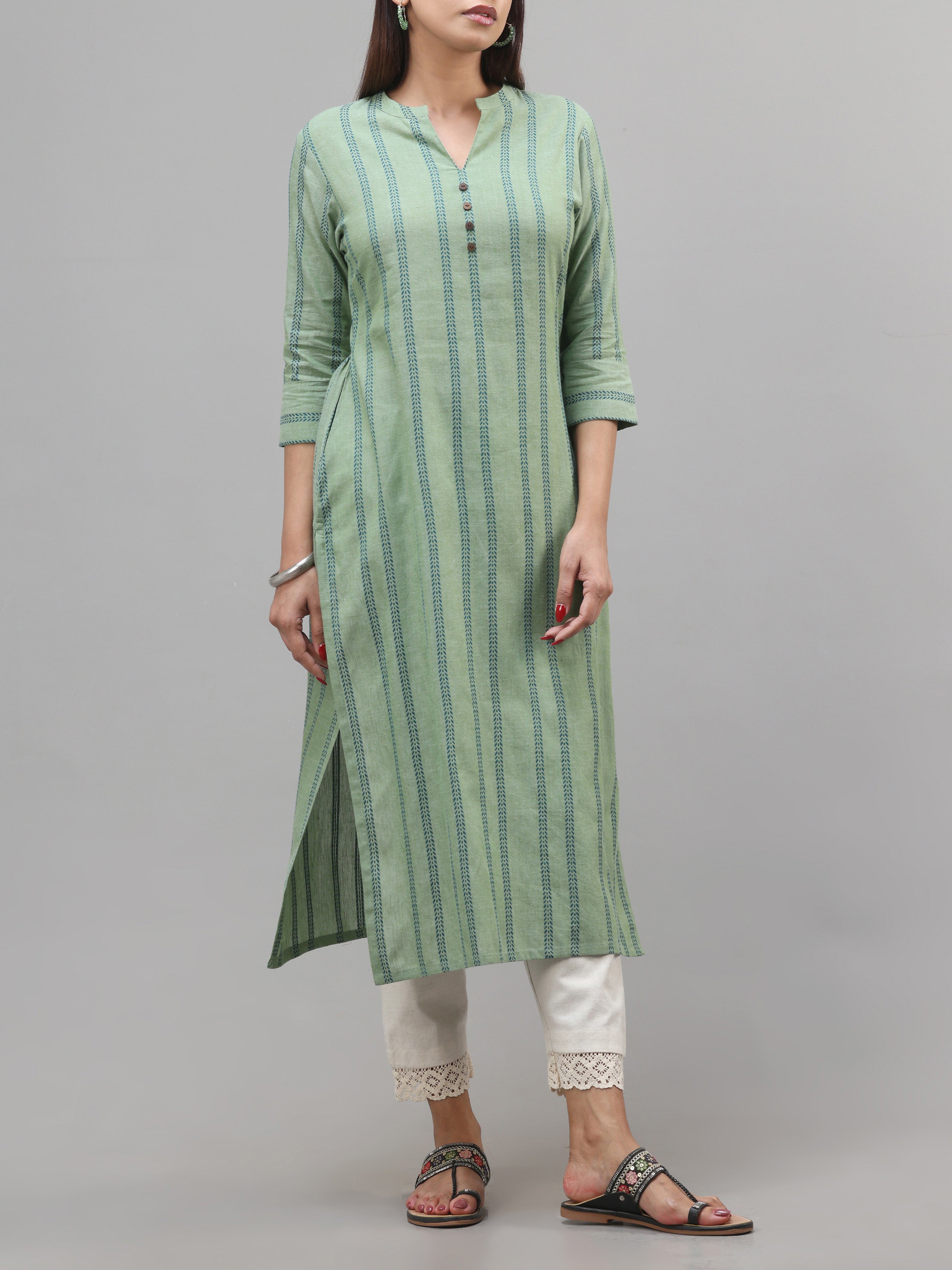 Sage Green Cotton Dobby Plain Kurti